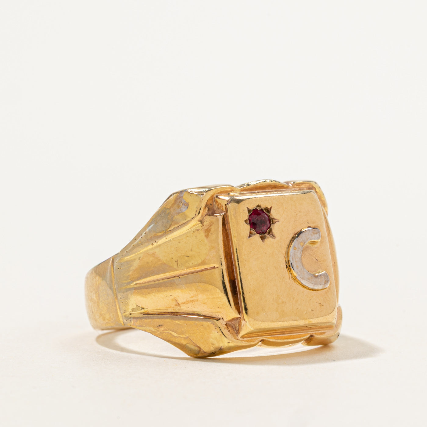 'C' Initialed Ruby Signet Ring | 0.06ct | SZ 12.25 |