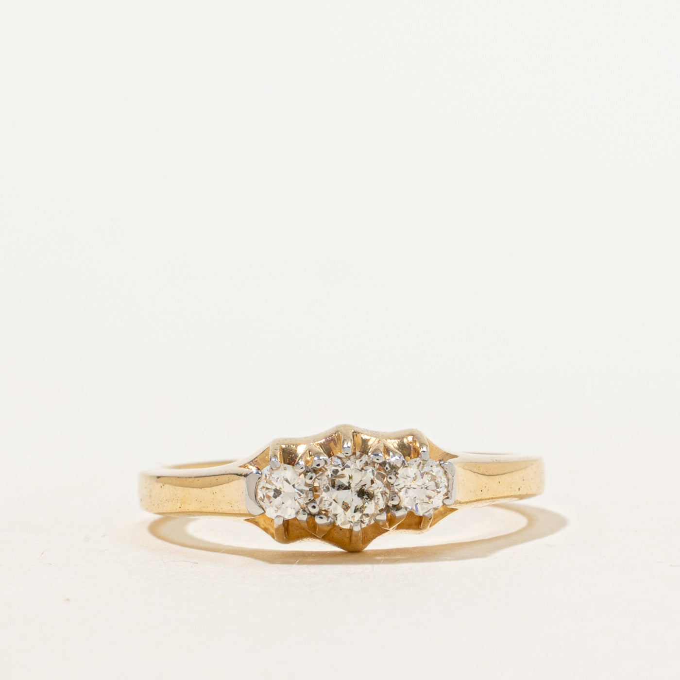 18K Old European Cut Diamond Three Stone Diamond Ring | SZ 6.25