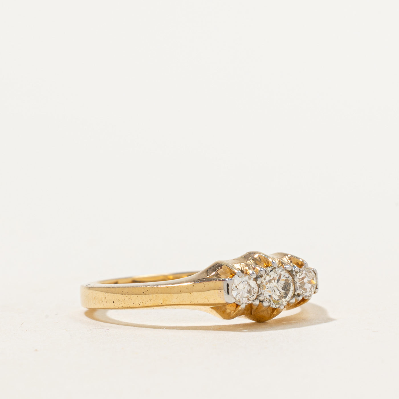 18K Old European Cut Diamond Three Stone Diamond Ring | SZ 6.25