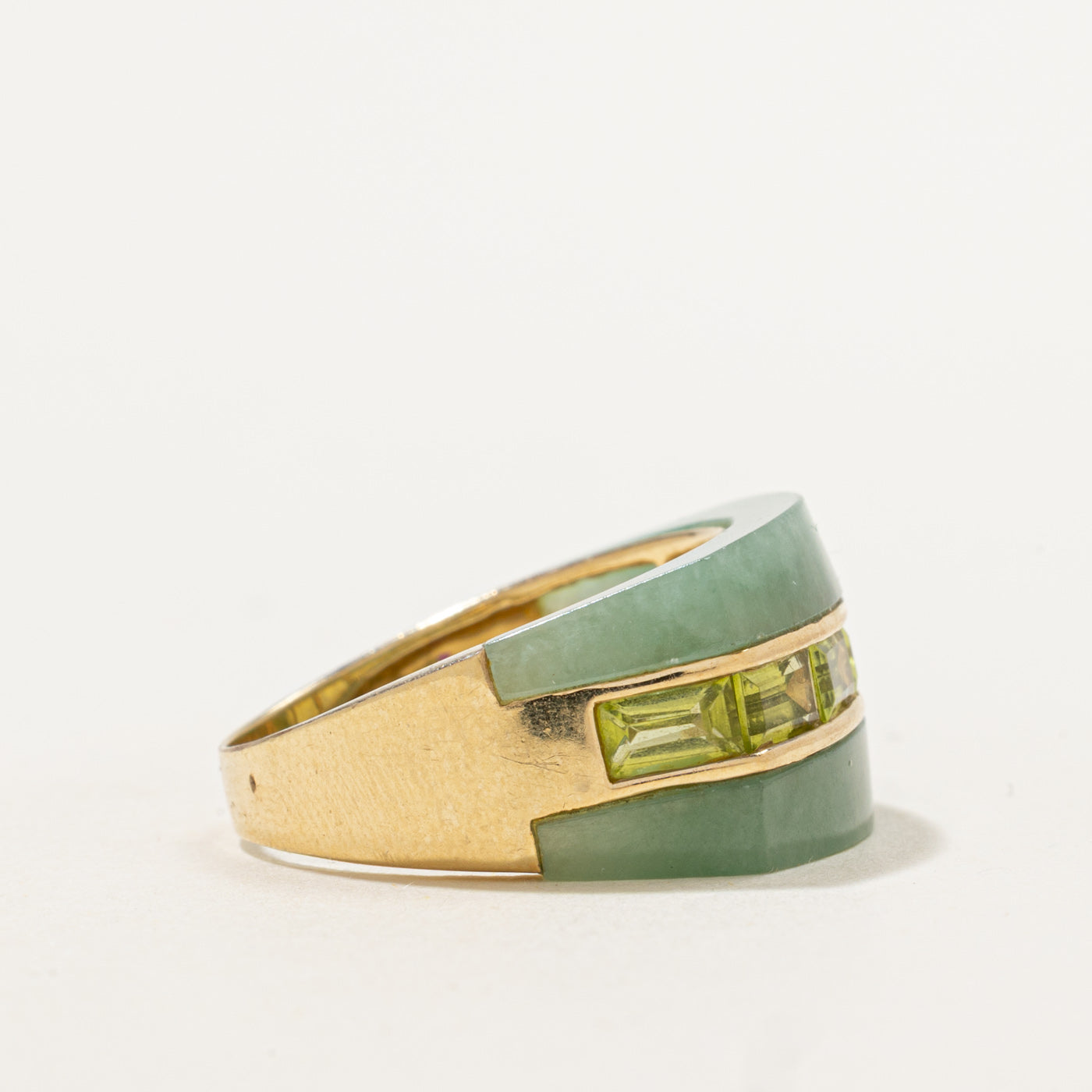 Jadeite and Peridot 14k Ring | 5.0ctw, 1.2ctw  | SZ 8 |