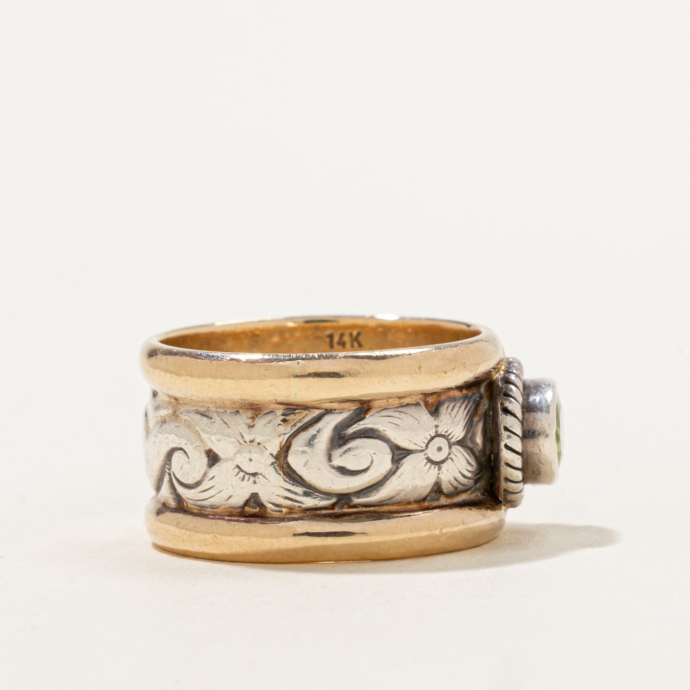 14k Yellow Gold and Silver Peridot Ring | 0.85ct | Sz 6.75