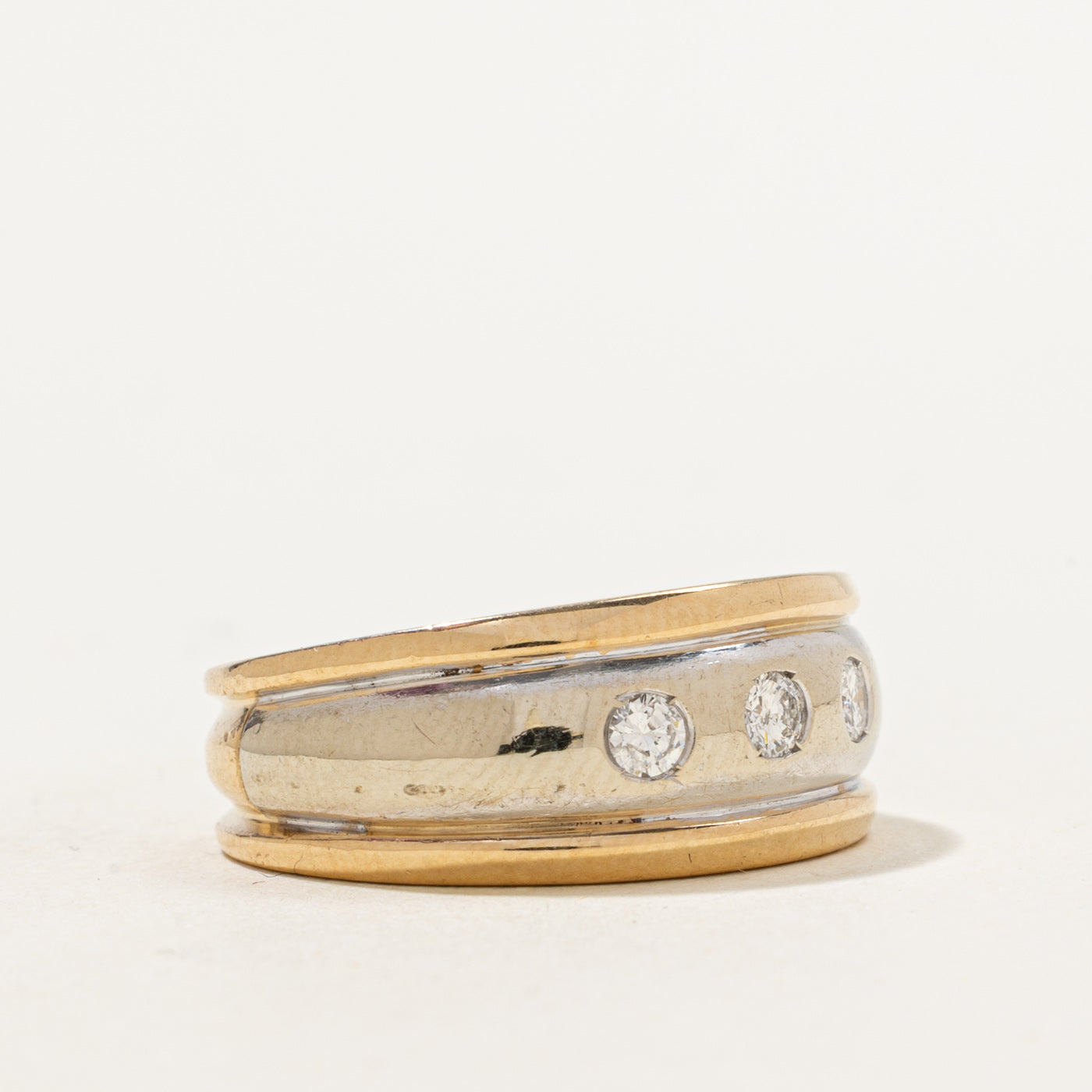Two Tone Flush Set Three Stone Diamond Ring | 0.24ctw | SZ 6 |