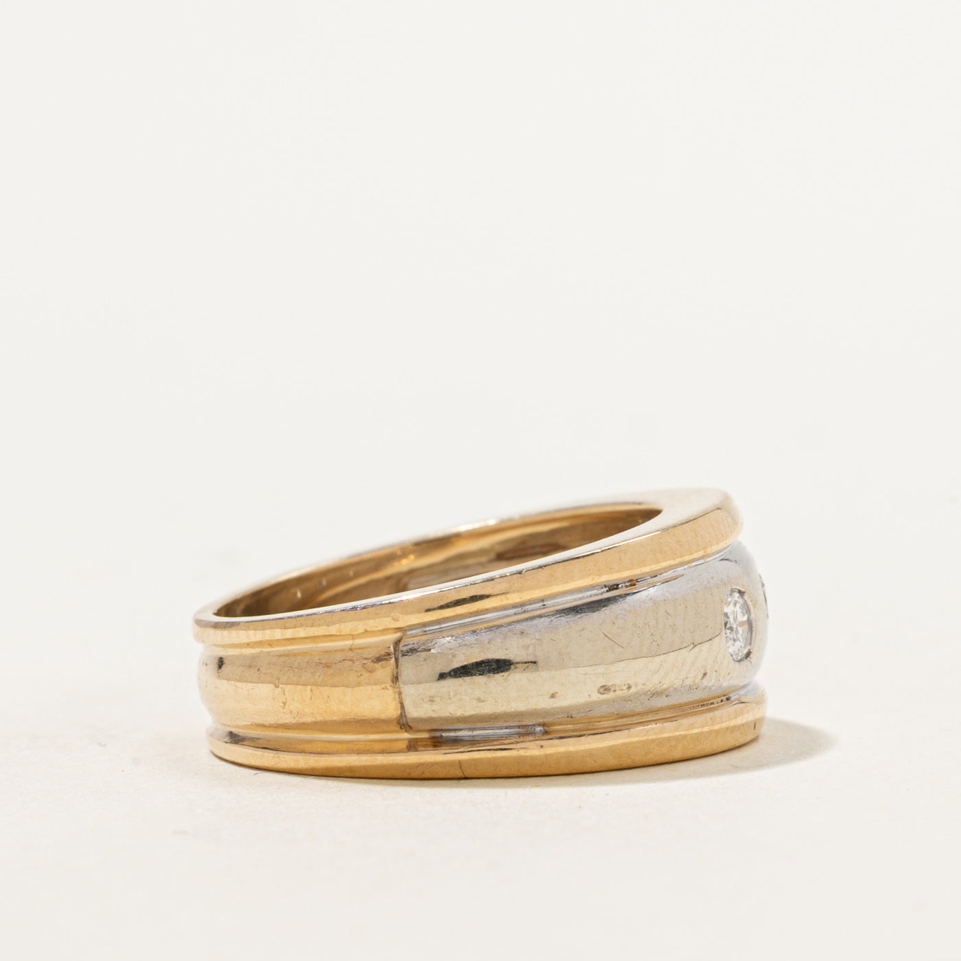 Two Tone Flush Set Three Stone Diamond Ring | 0.24ctw | SZ 6 |