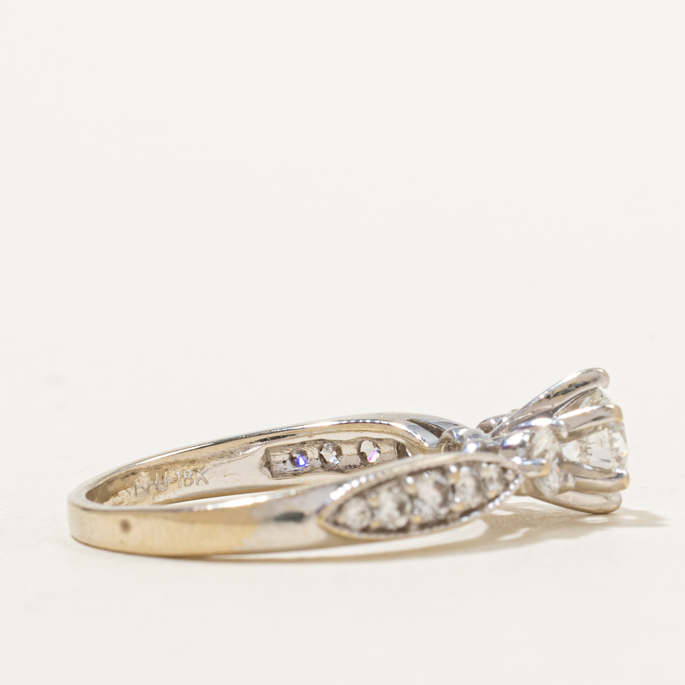 Three Stone Milgrain Diamond Engagement Ring | 0.84ctw | SZ 6.75 |
