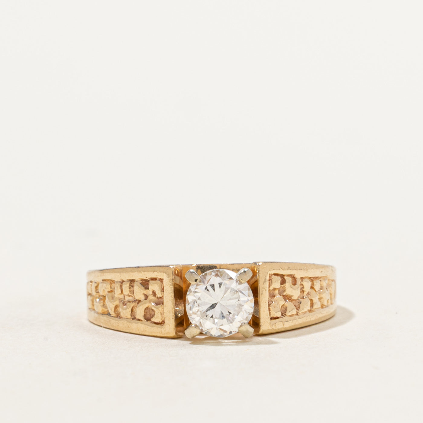 Bague solitaire diamant texturée à anneau européen | 0,45 ct | Taille 5 | 