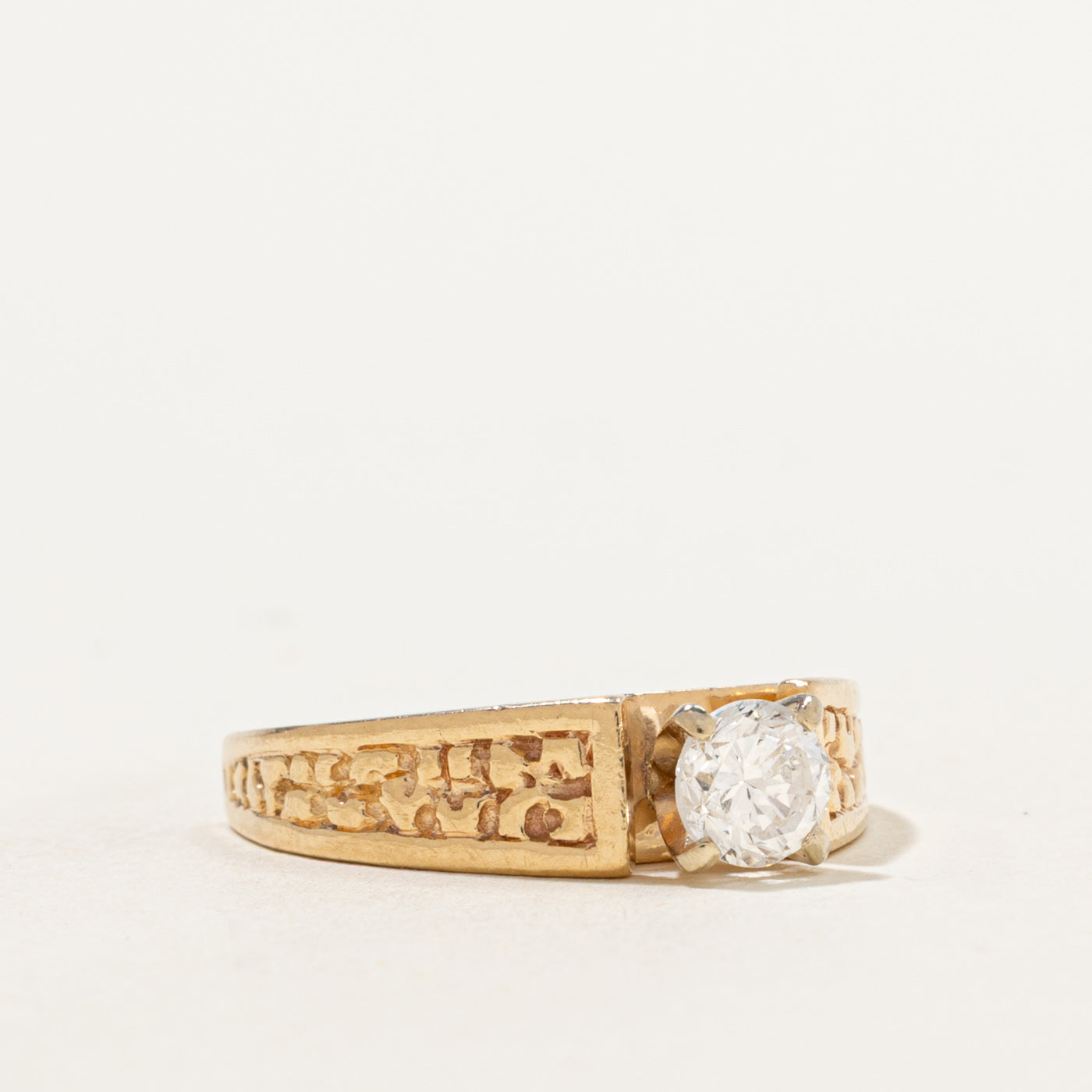 Bague solitaire diamant texturée à anneau européen | 0,45 ct | Taille 5 | 