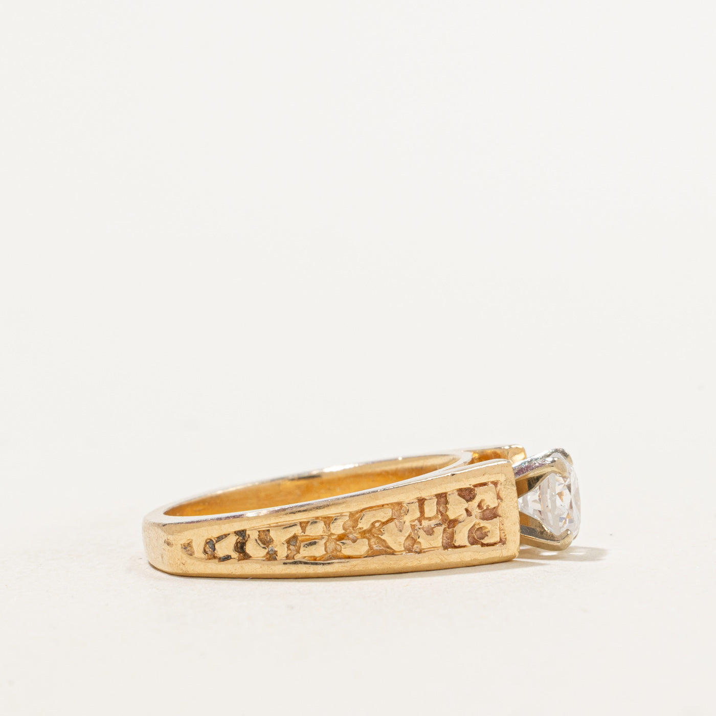 Bague solitaire diamant texturée à anneau européen | 0,45 ct | Taille 5 | 