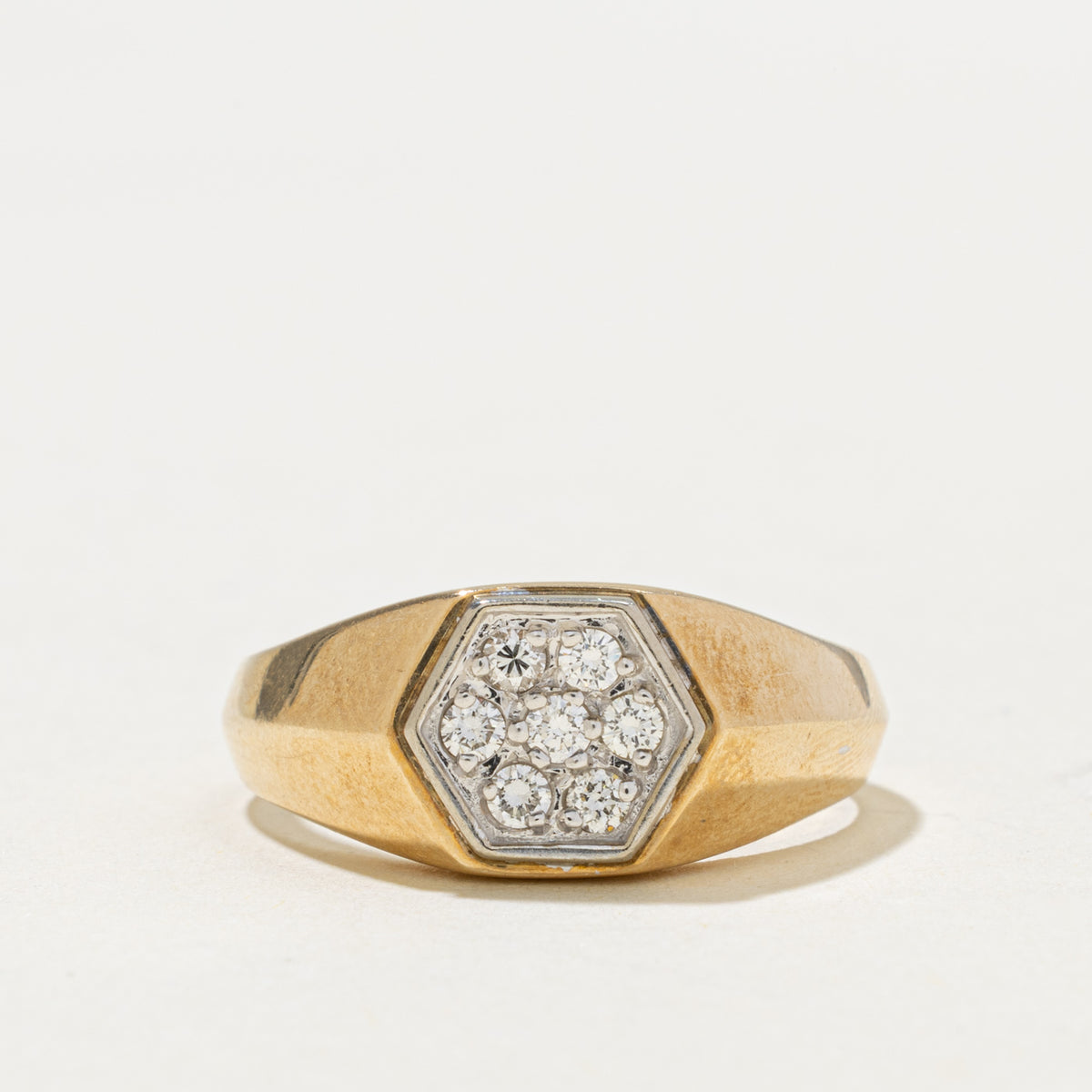 10k Diamond Cluster Hexagon Signet Ring | 0.27ctw | SZ 11.25