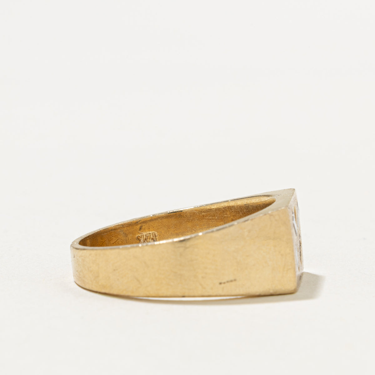 10k Flush Set Diamond Accented Geometric Signet Ring | 0.30ctw | SZ 14