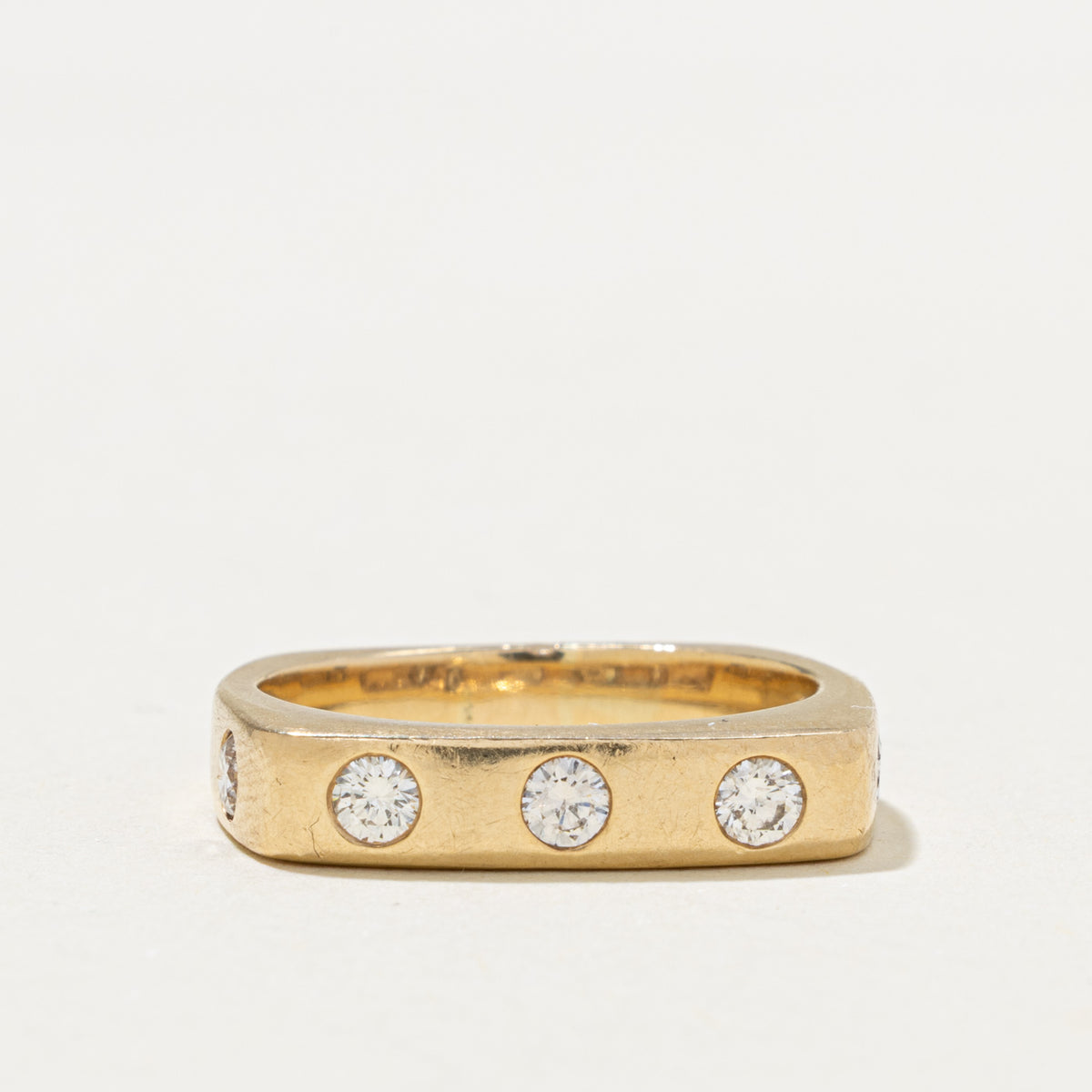 14k Flush Set Five Stone Diamond Soft-Square Band | 0.45ctw | 4.55mm | SZ 7