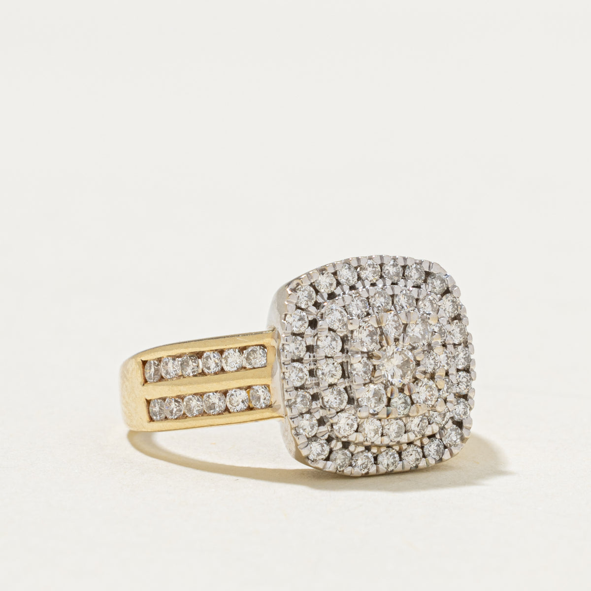 10k Pave Set Diamond Cluster Halo Geometric Ring | 0.90ctw | SZ 6.5