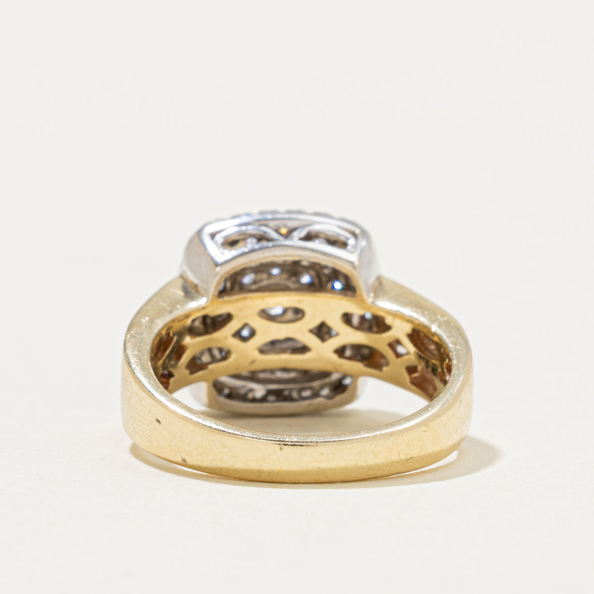 10k Pave Set Diamond Cluster Halo Geometric Ring | 0.90ctw | SZ 6.5