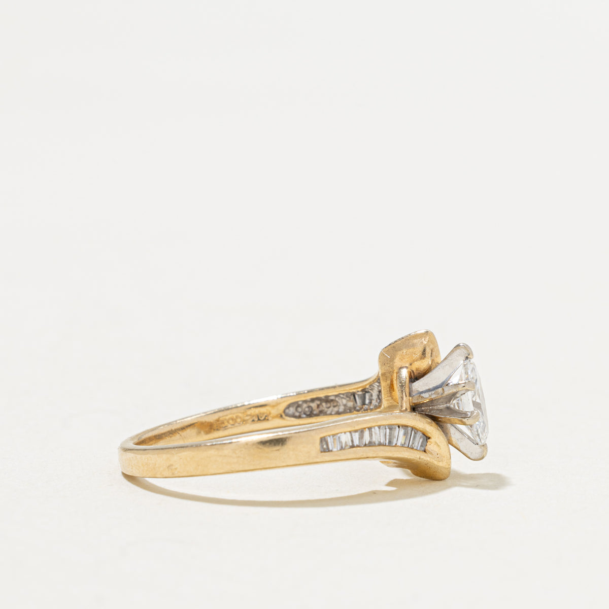 14k Marquise Cut Diamond Channel Set Accented Bypass Ring | 0.36ct SI2 H, 0.16ctw | SZ 7