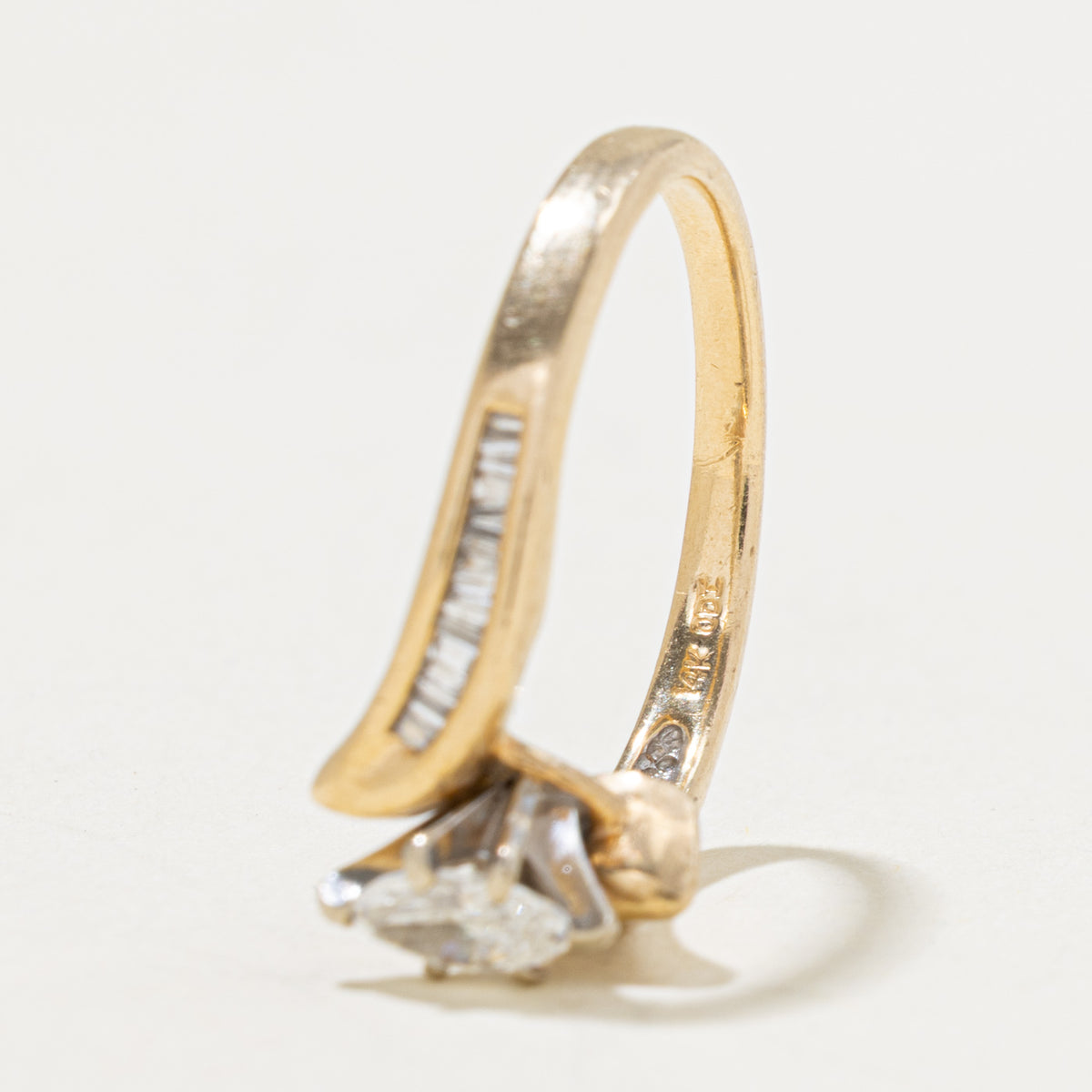 14k Marquise Cut Diamond Channel Set Accented Bypass Ring | 0.36ct SI2 H, 0.16ctw | SZ 7