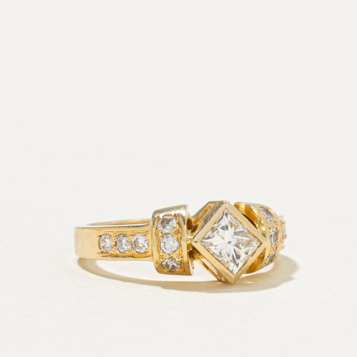 18k Compass Set Princess Cut Diamond Geometric Ring | 0.45ct SI1 J, 0.24ctw | SZ 4.75