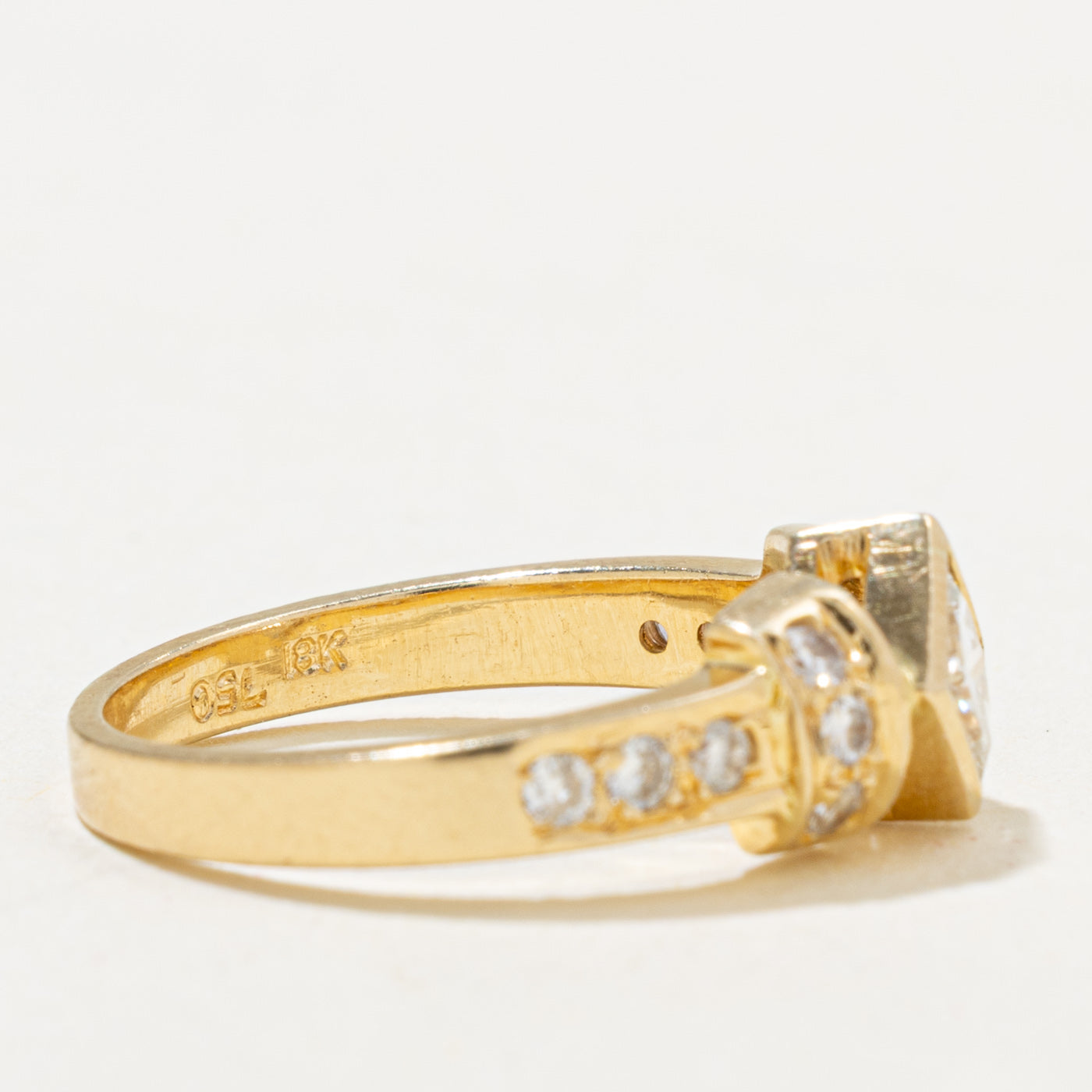 18k Compass Set Princess Cut Diamond Geometric Ring | 0.45ct SI1 J, 0.24ctw | SZ 4.75