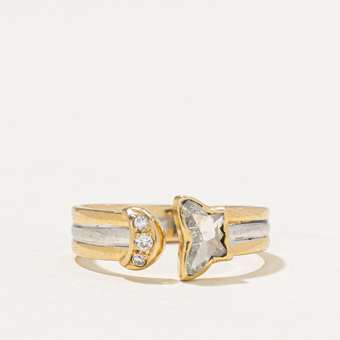 Bezel Set Butterfly Cut Diamond Grooved Ring | 0.31ctw | SZ 5.75
