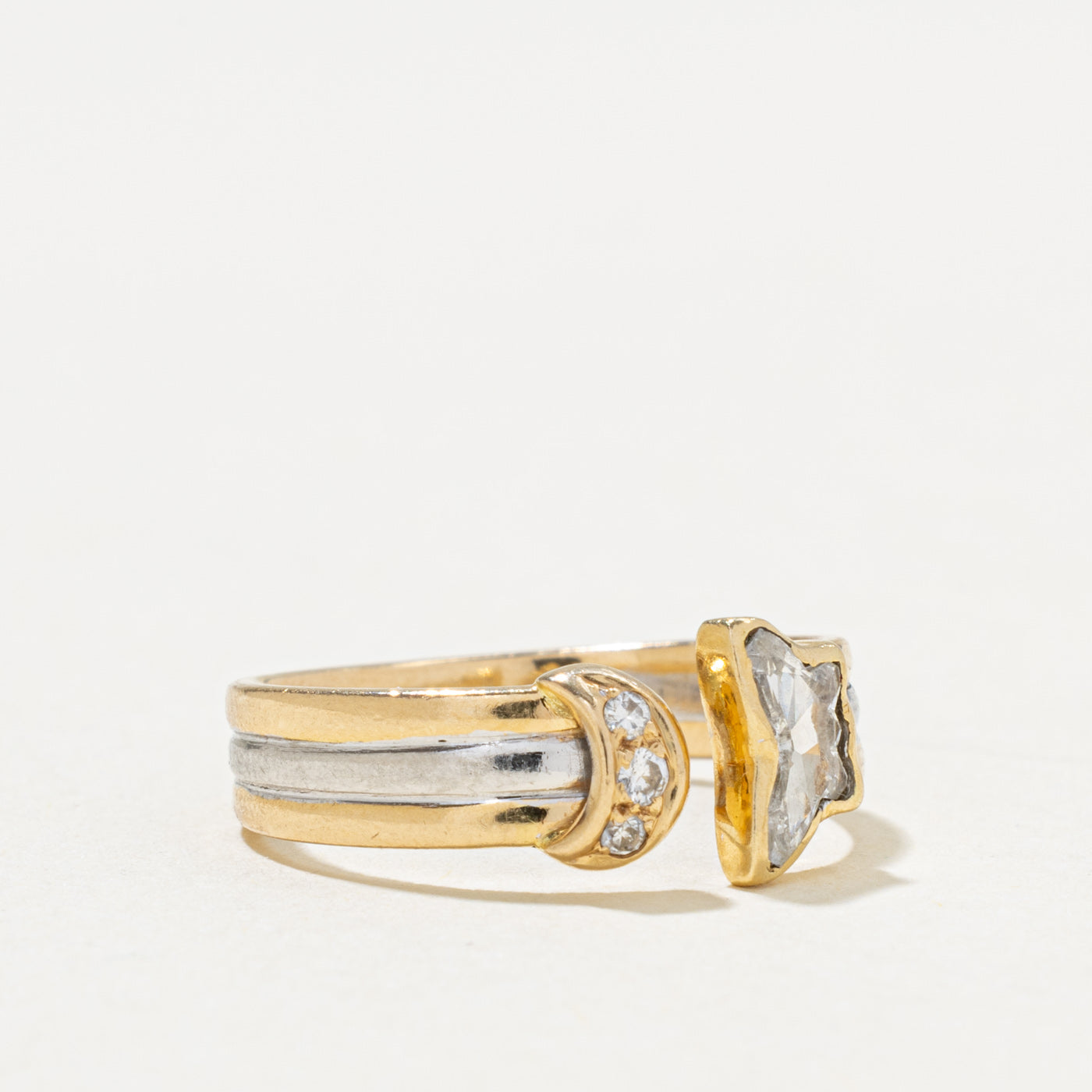 Bezel Set Butterfly Cut Diamond Grooved Ring | 0.31ctw | SZ 5.75