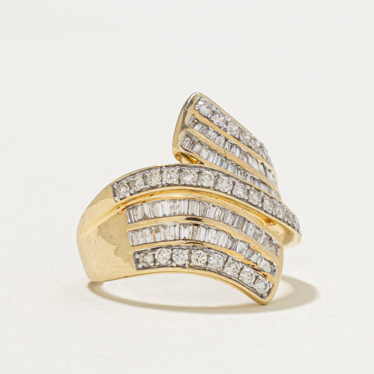 10k Multi Row Mixed Cut Diamond Bypass Cocktail Ring | 0.95ctw | SZ 6.5