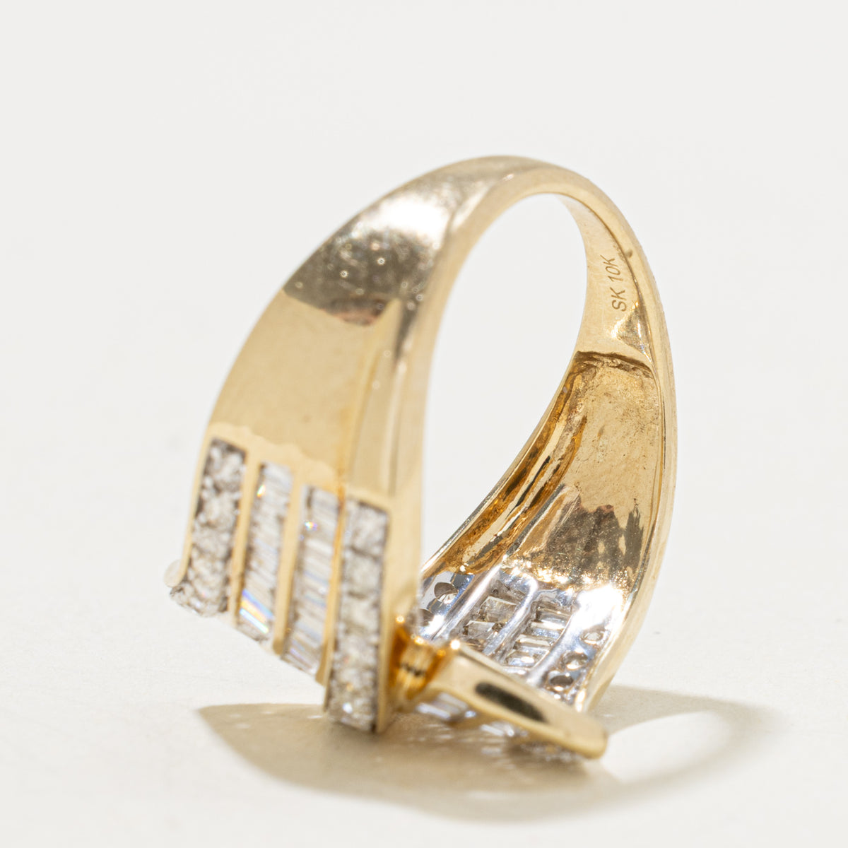 10k Multi Row Mixed Cut Diamond Bypass Cocktail Ring | 0.95ctw | SZ 6.5