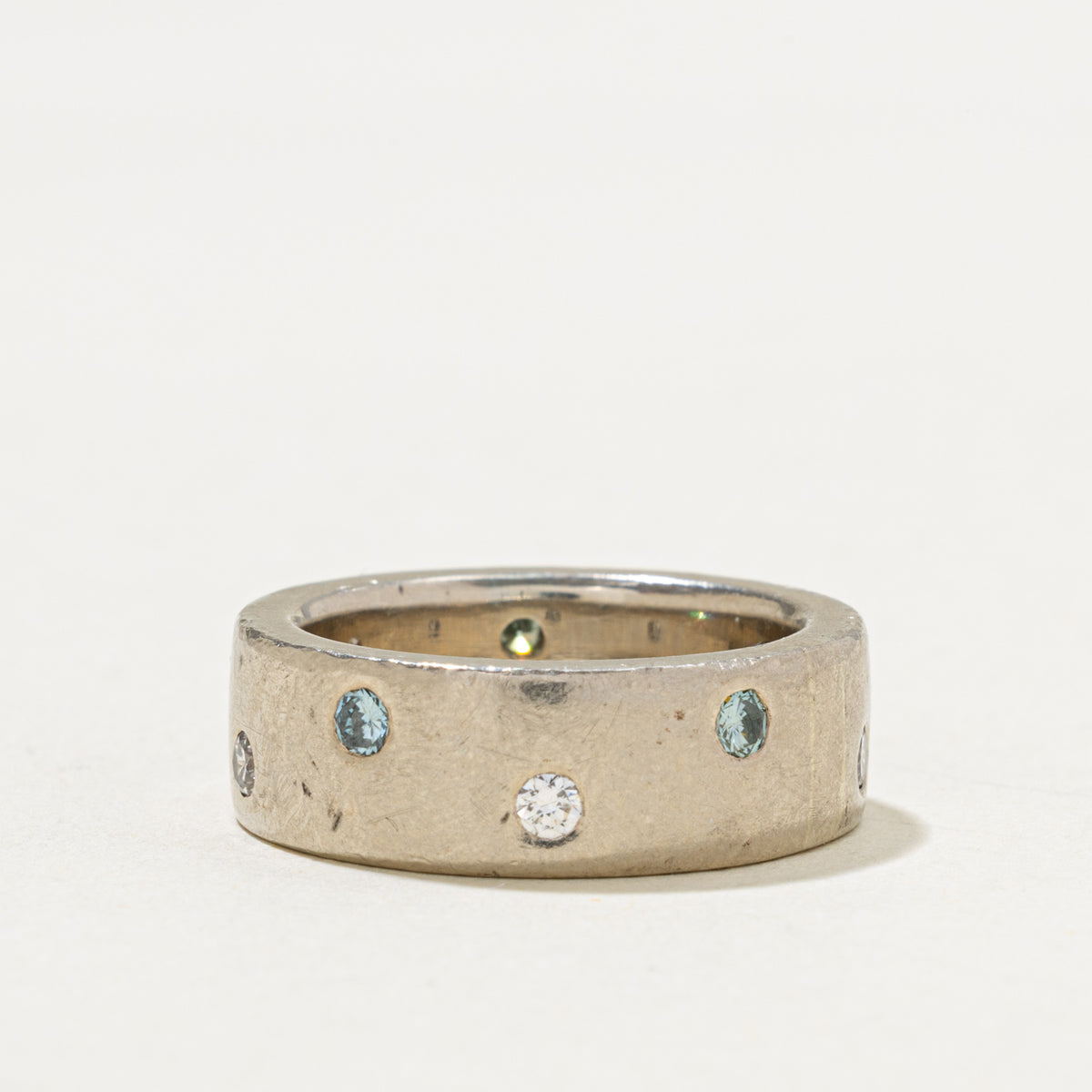 14k Scattered Flush Set Blue & White Diamond Matte Band | 0.50ctw | 7.10mm | SZ 6.75