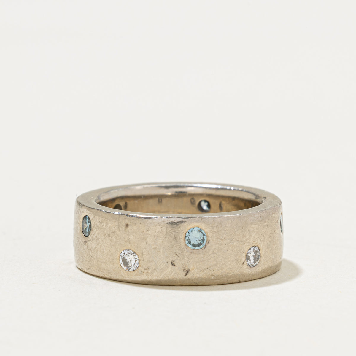 14k Scattered Flush Set Blue & White Diamond Matte Band | 0.50ctw | 7.10mm | SZ 6.75
