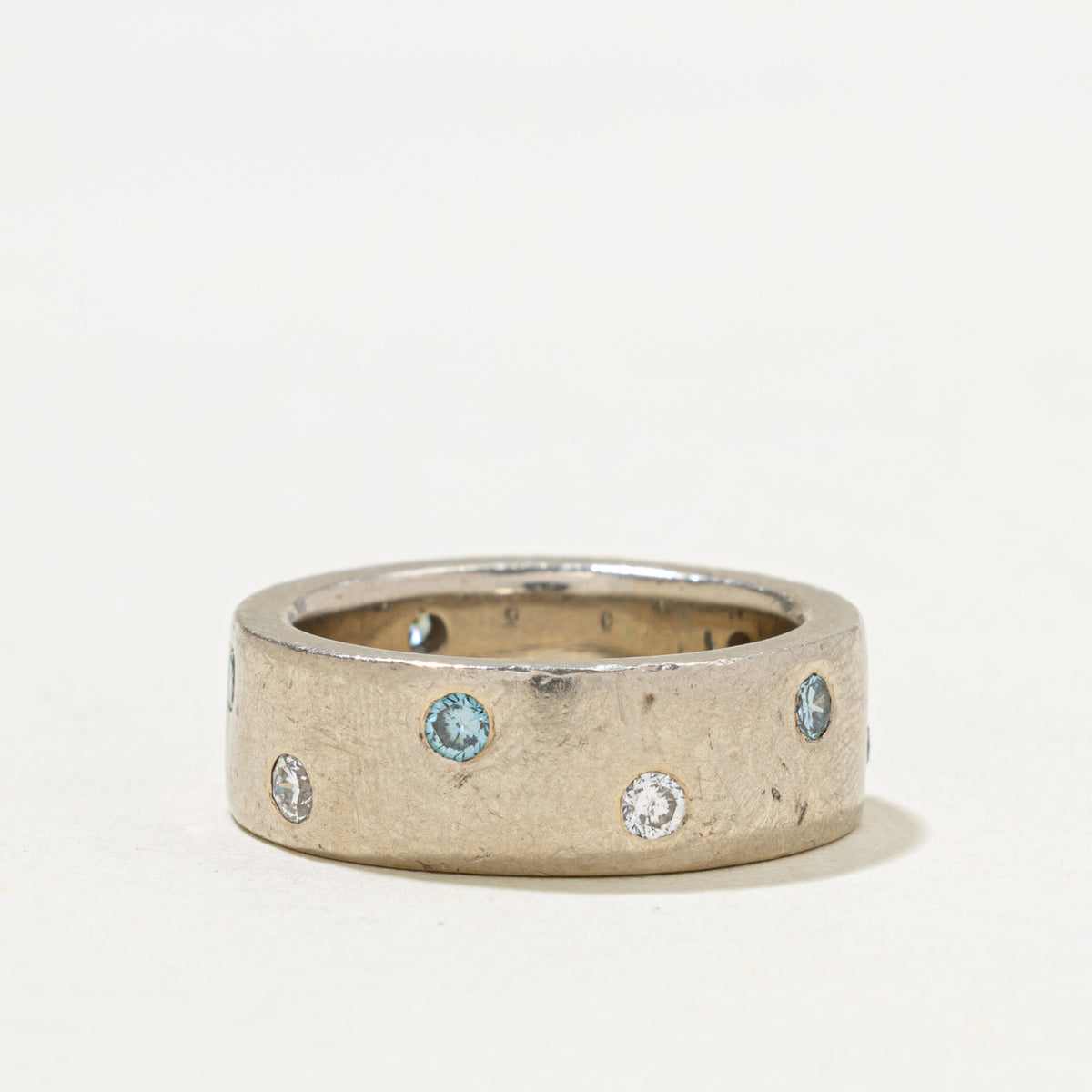 14k Scattered Flush Set Blue & White Diamond Matte Band | 0.50ctw | 7.10mm | SZ 6.75