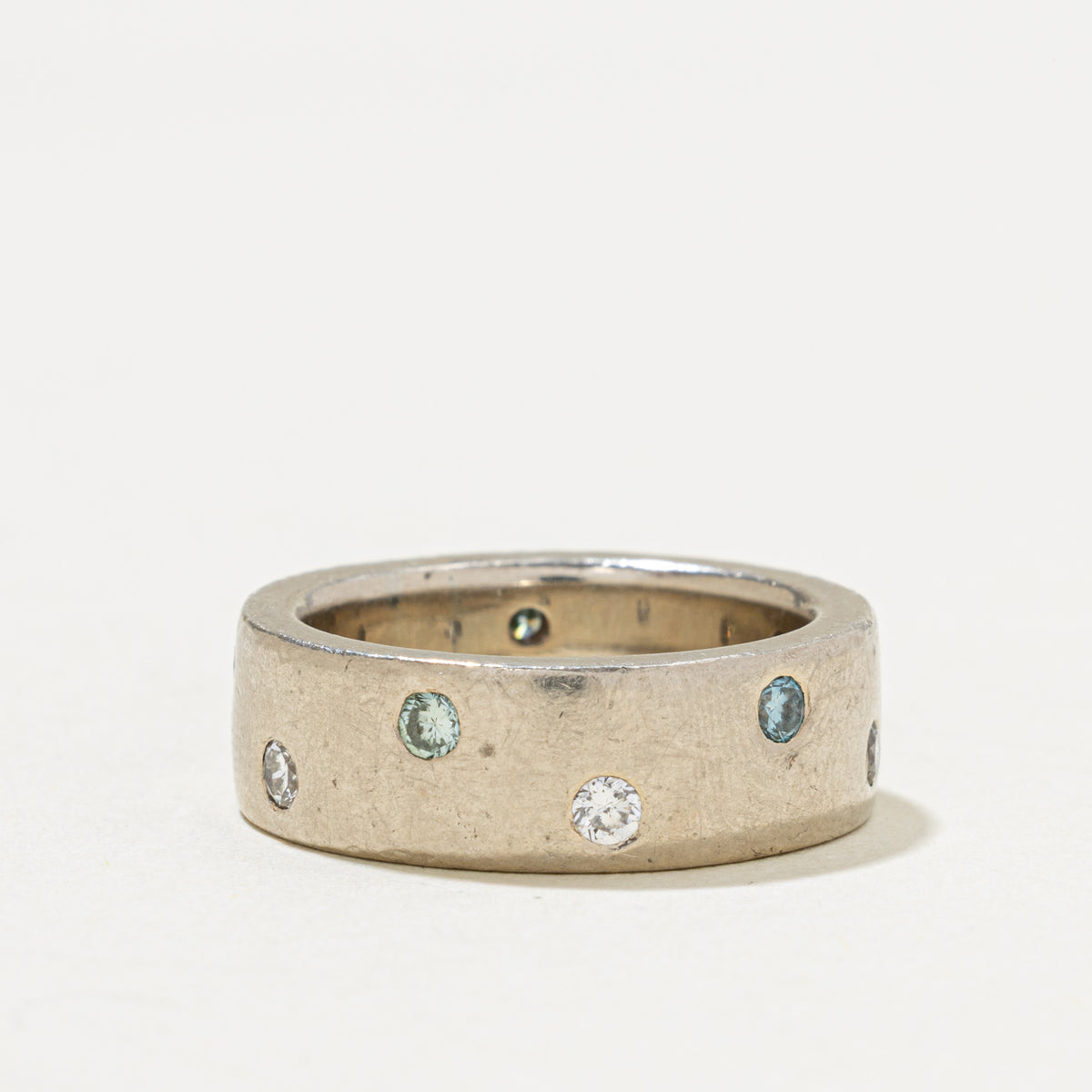 14k Scattered Flush Set Blue & White Diamond Matte Band | 0.50ctw | 7.10mm | SZ 6.75