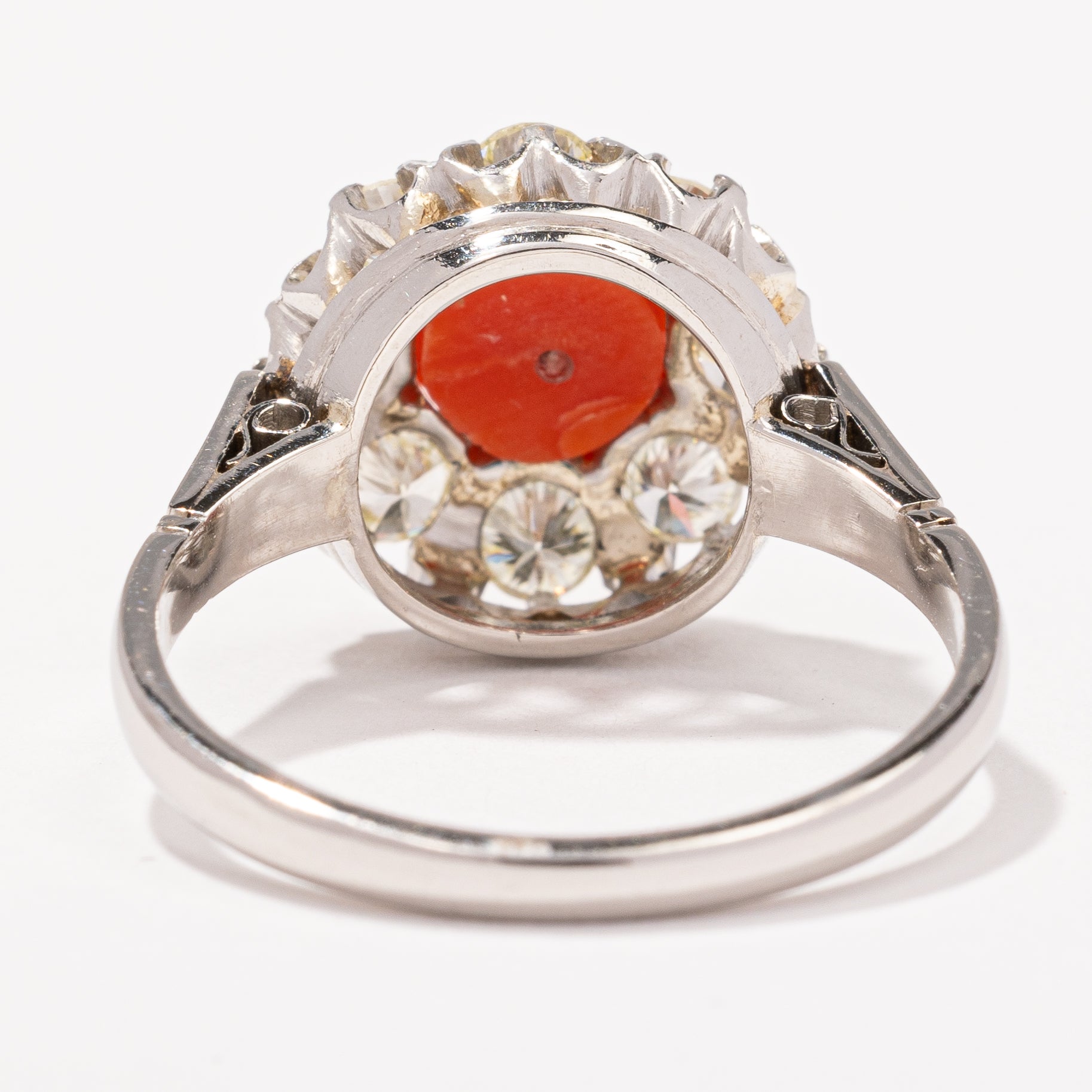 Vintage Platinum Coral and Diamond Ring | 1.68ctw | SZ 8.5