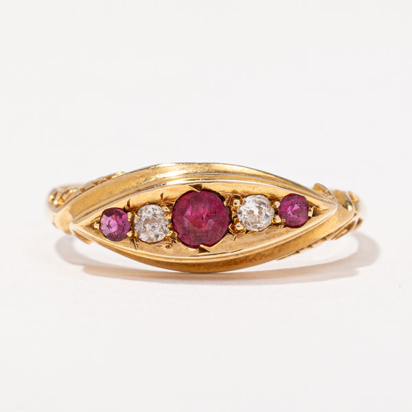 Edwardian 1905 18k Gold Ruby and Diamond Ring  | 0.38ctw | SZ 8.25