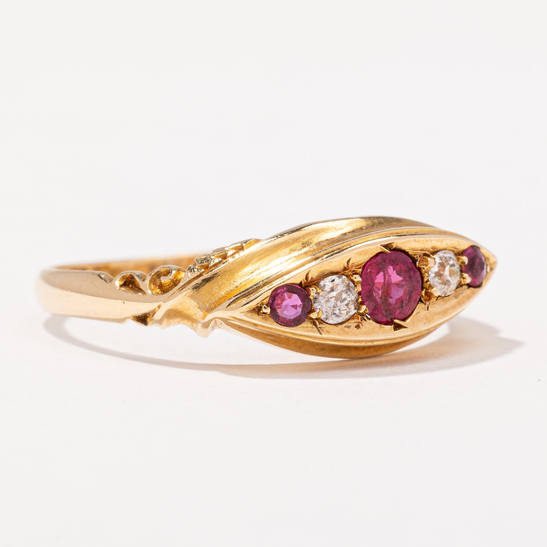 Edwardian 1905 18k Gold Ruby and Diamond Ring  | 0.38ctw | SZ 8.25