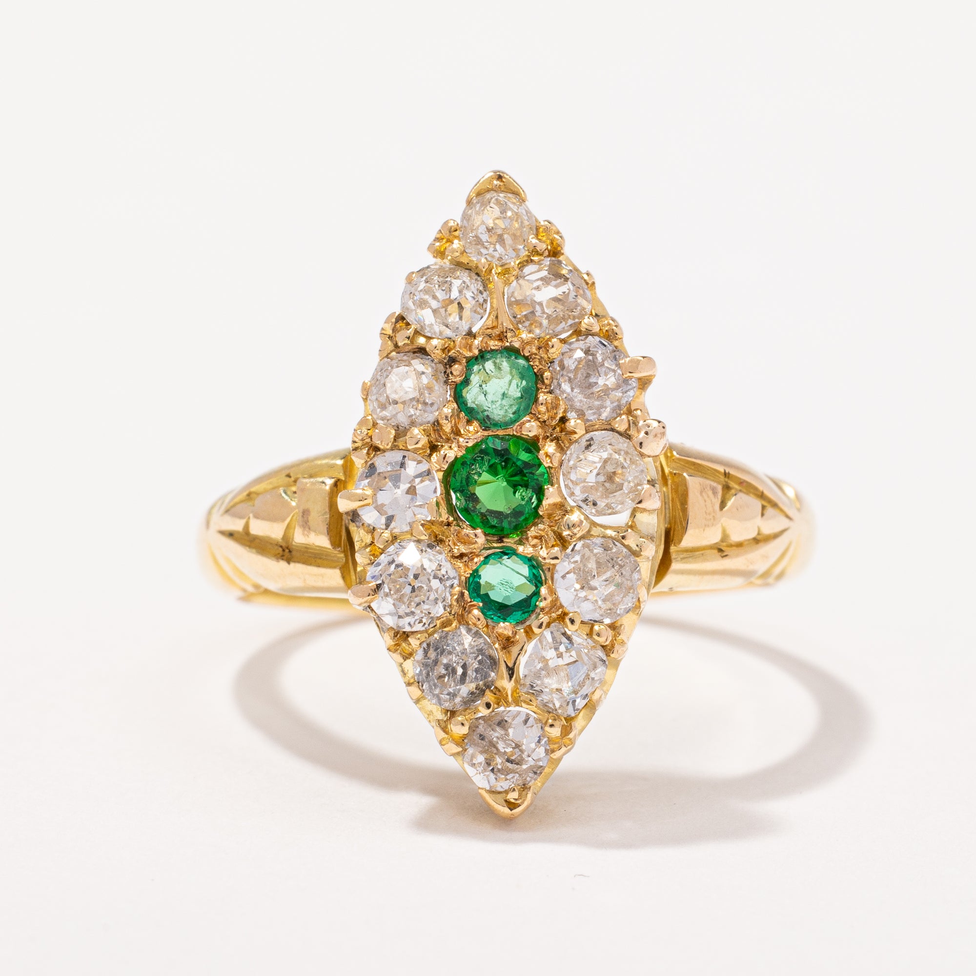 Victorian 1893 Antique Hallmarked Emerald and Diamond Ring  | 1.11ctw | SZ 6.5