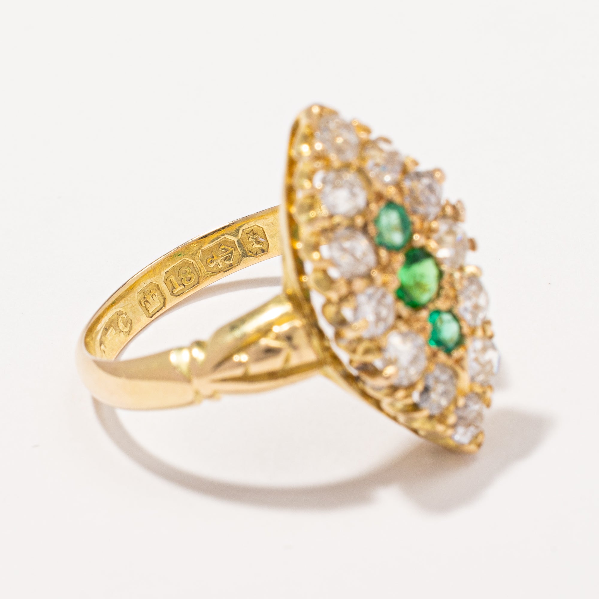 Victorian 1893 Antique Hallmarked Emerald and Diamond Ring  | 1.11ctw | SZ 6.5