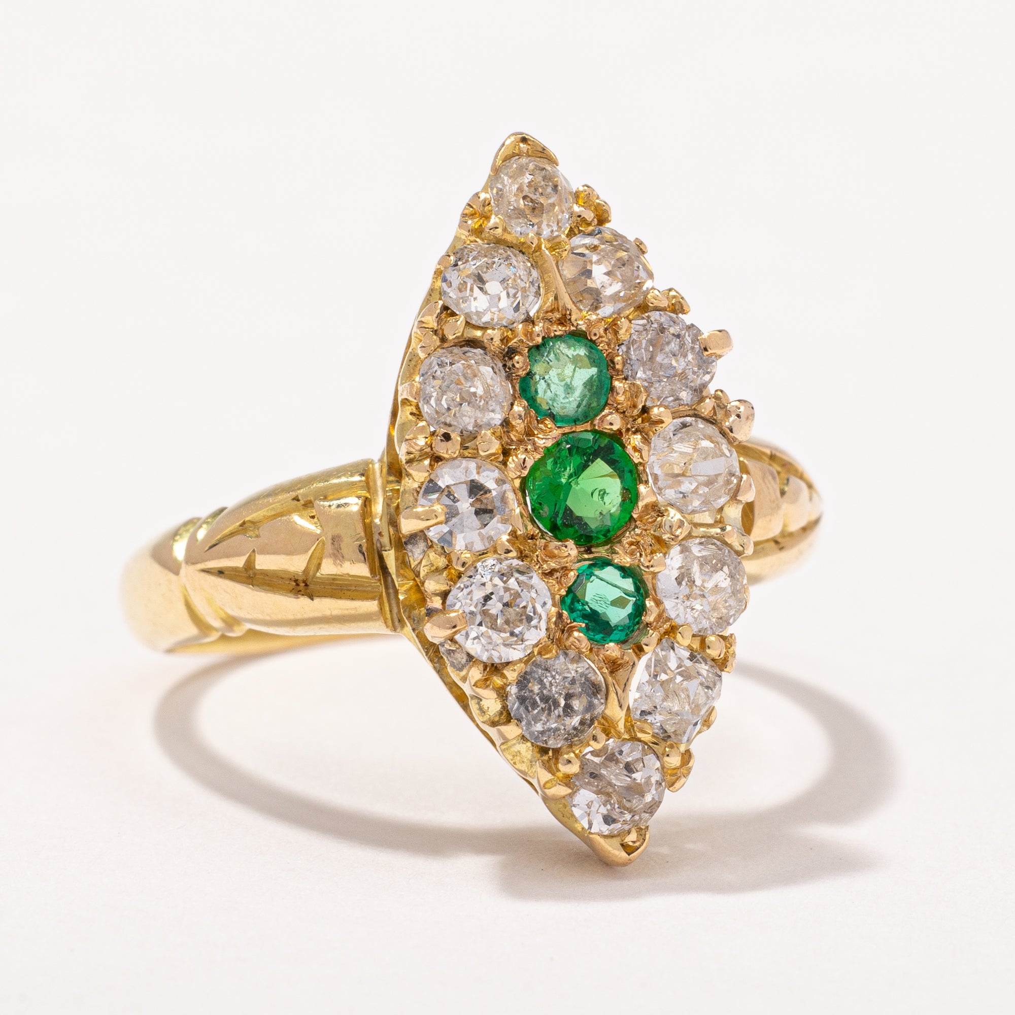 Victorian 1893 Antique Hallmarked Emerald and Diamond Ring  | 1.11ctw | SZ 6.5