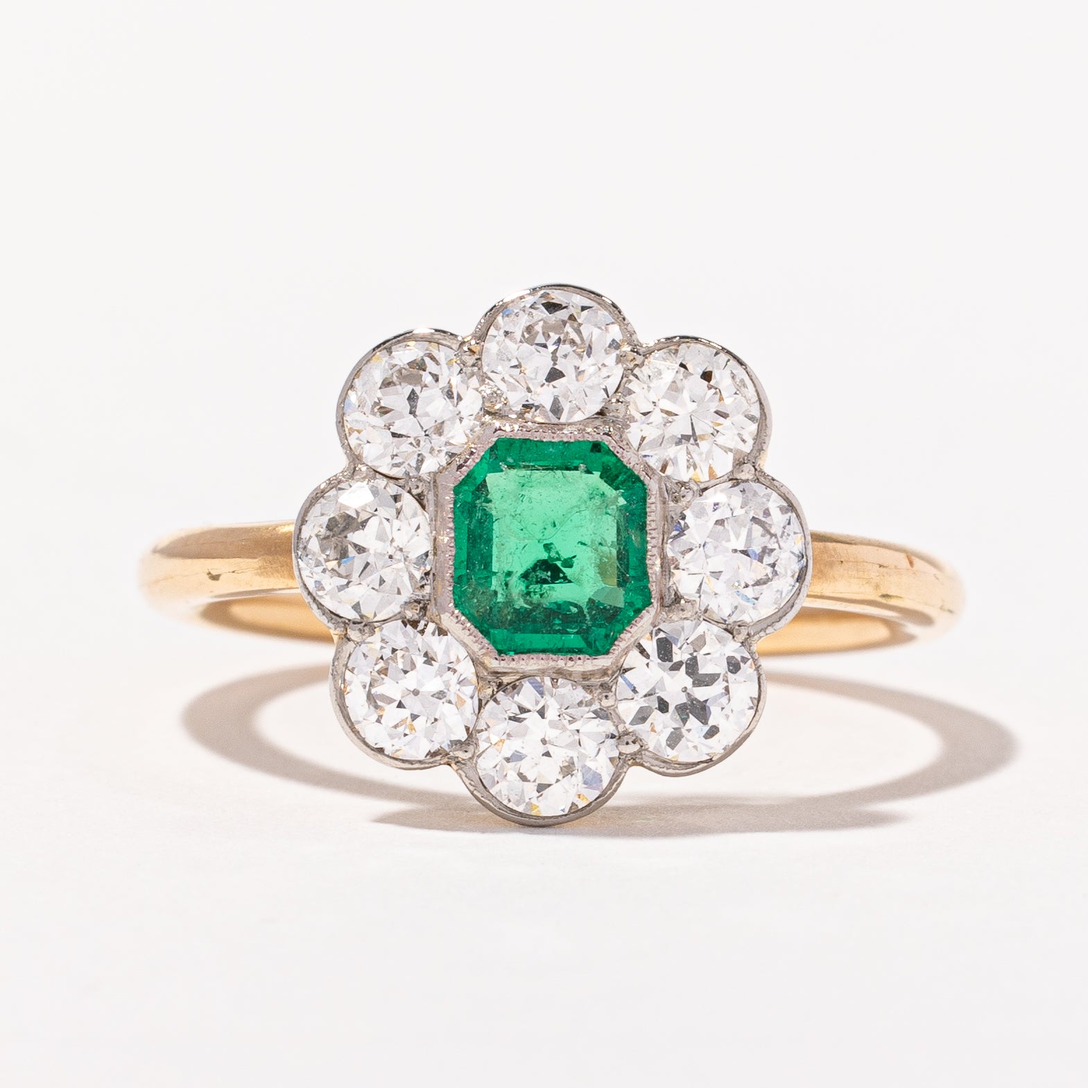 Edwardian Emerald and Old European Cut Diamond Halo Ring | 1.32ctw, 0.56ct | SZ 6.5 |