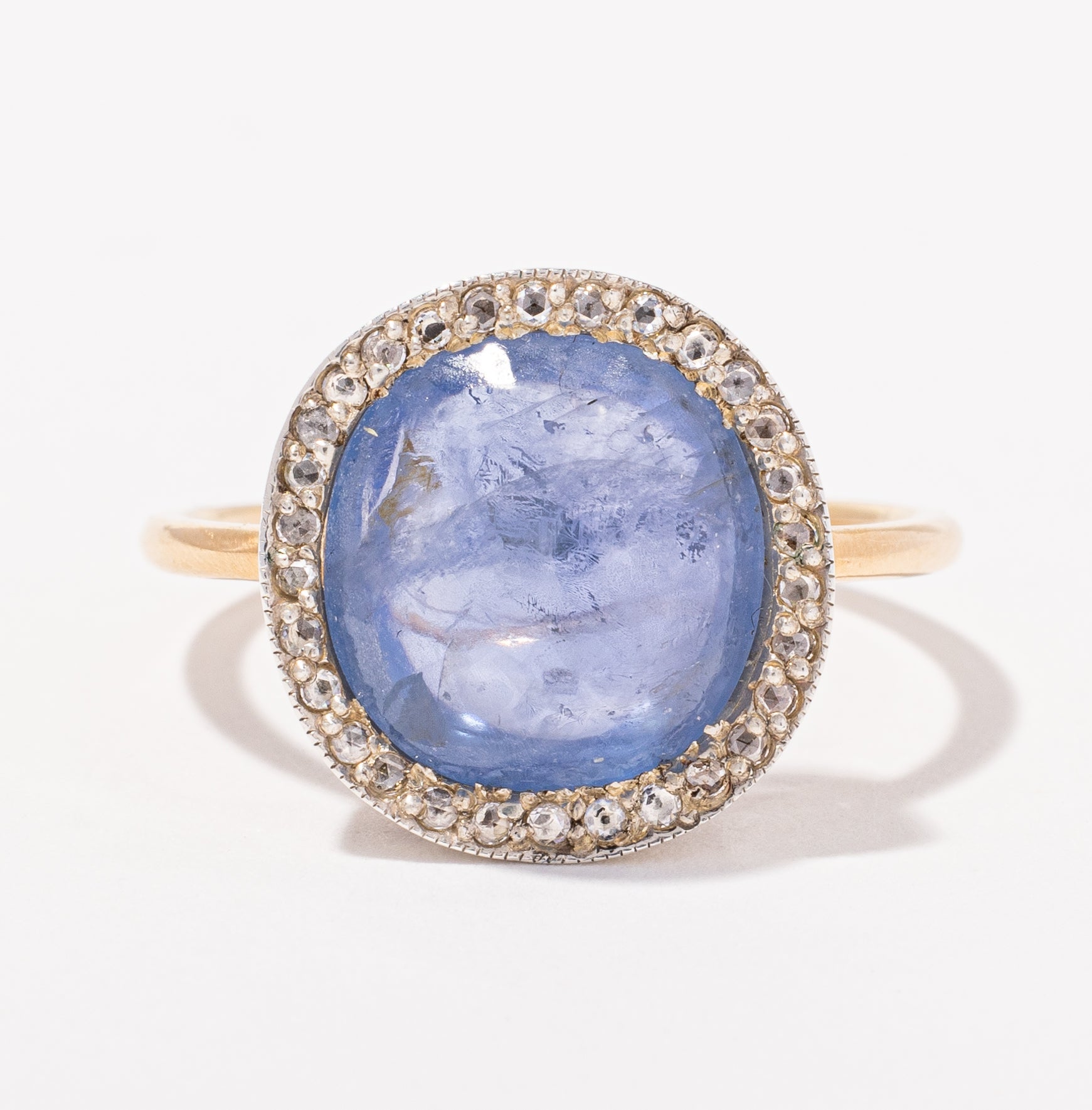 Bague halo en saphir antique et diamants taille rose | 6,30 ct, 0,15 ct au total | Taille 5,75 |