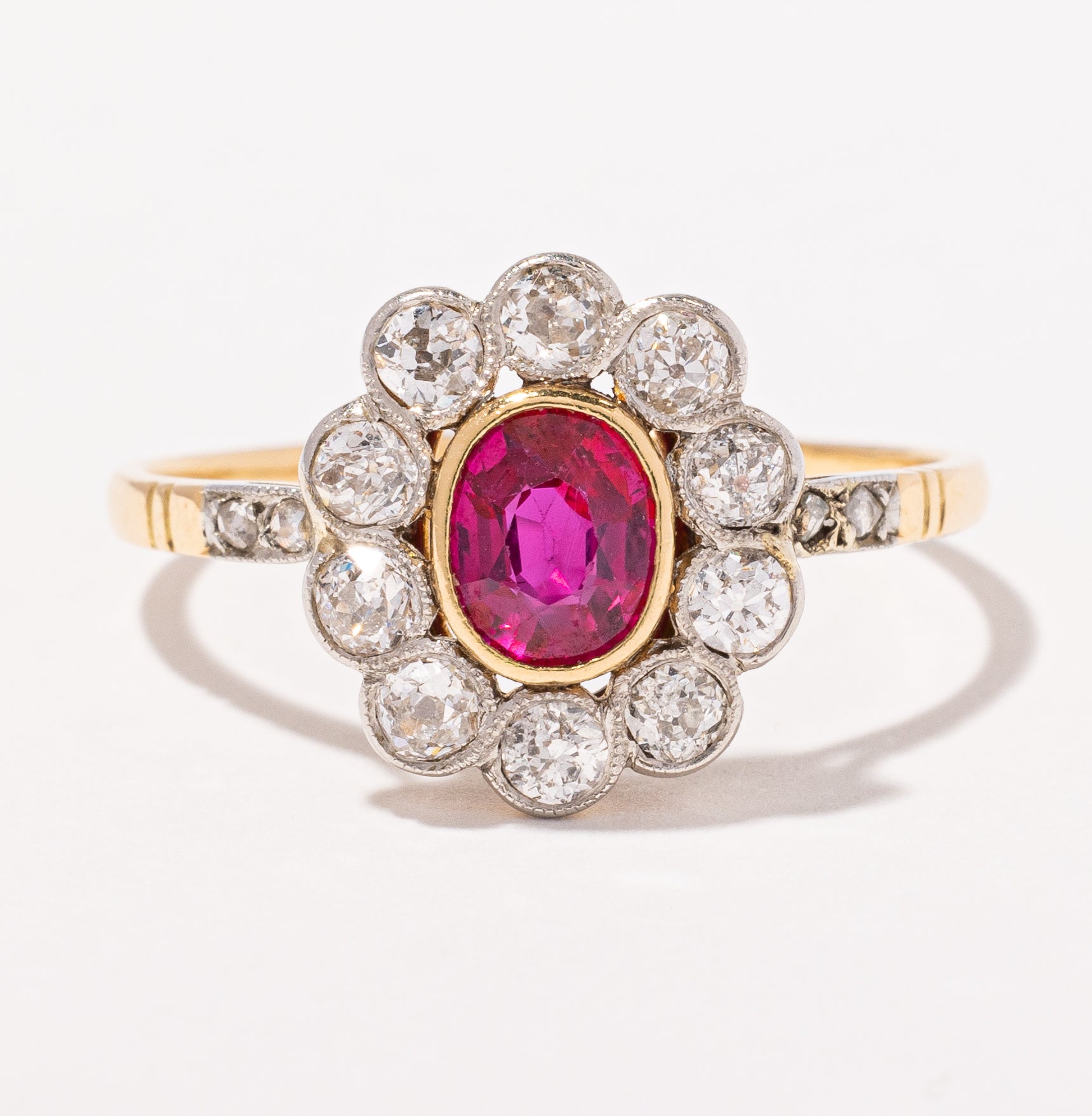 Antique Ruby & Diamond Halo Ring | 0.82ct, 0.78ctw | SZ 10 |