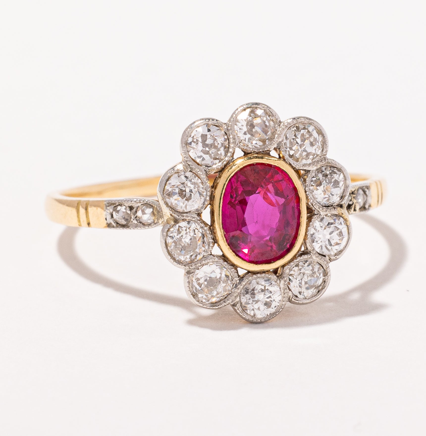 Antique Ruby & Diamond Halo Ring | 0.82ct, 0.78ctw | SZ 10 |