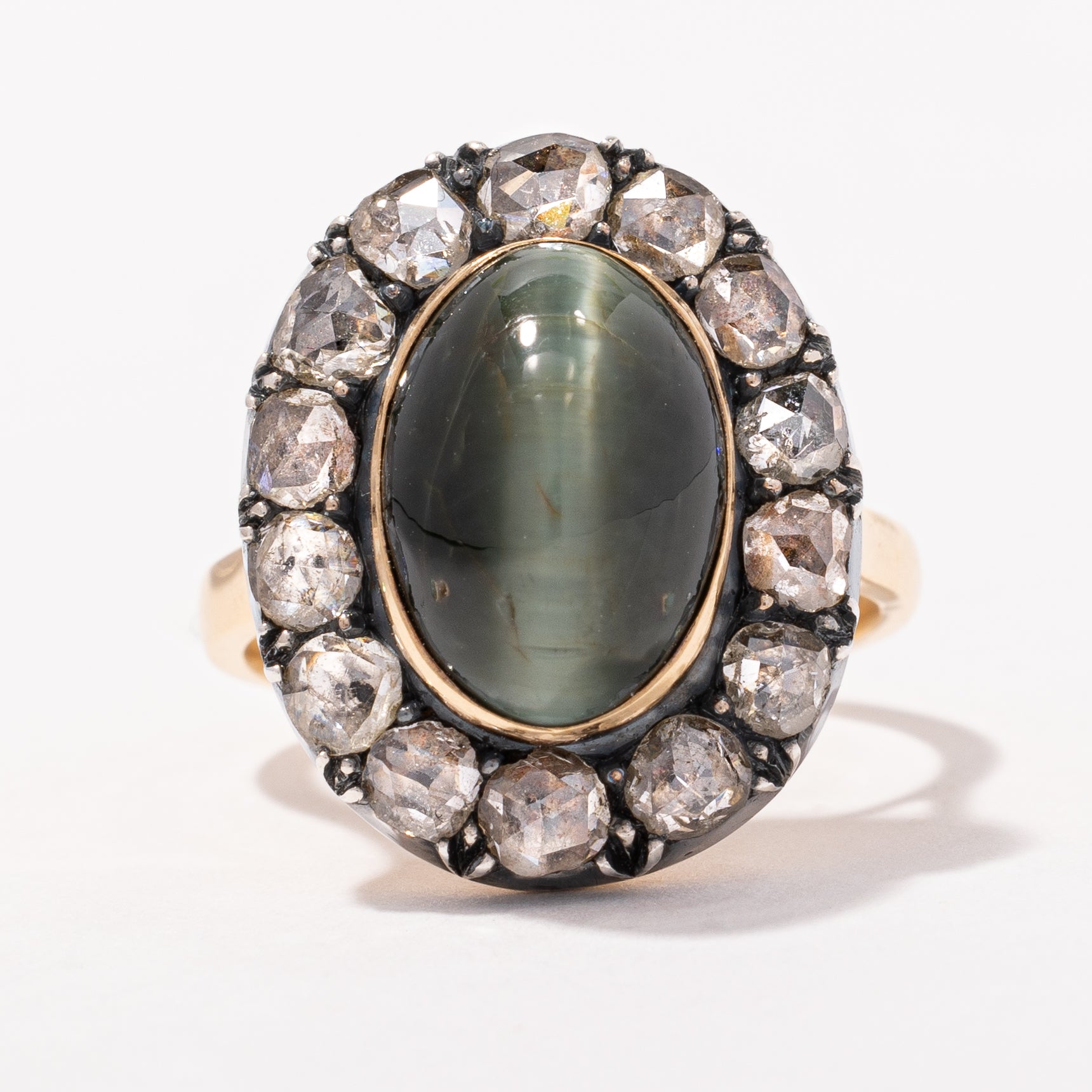 Antique Cat's Eye Chrysoberyl & Rose Cut Diamond Ring | 6.90ct, 1.12ctw | SZ 6.75 |