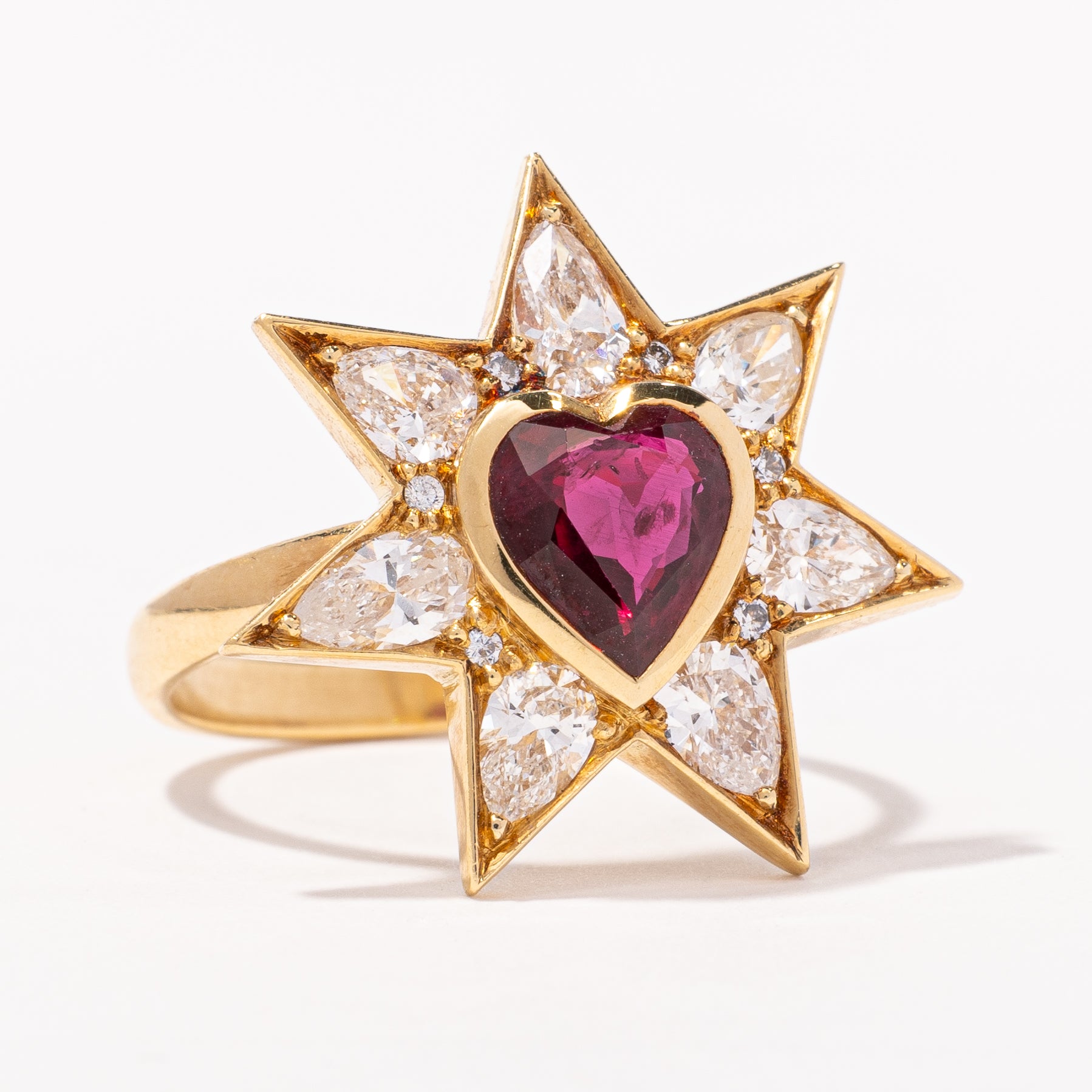 Unheated Ruby and Diamond Star Ring | 1.30ct, 1.43ctw | SZ 7.5 |