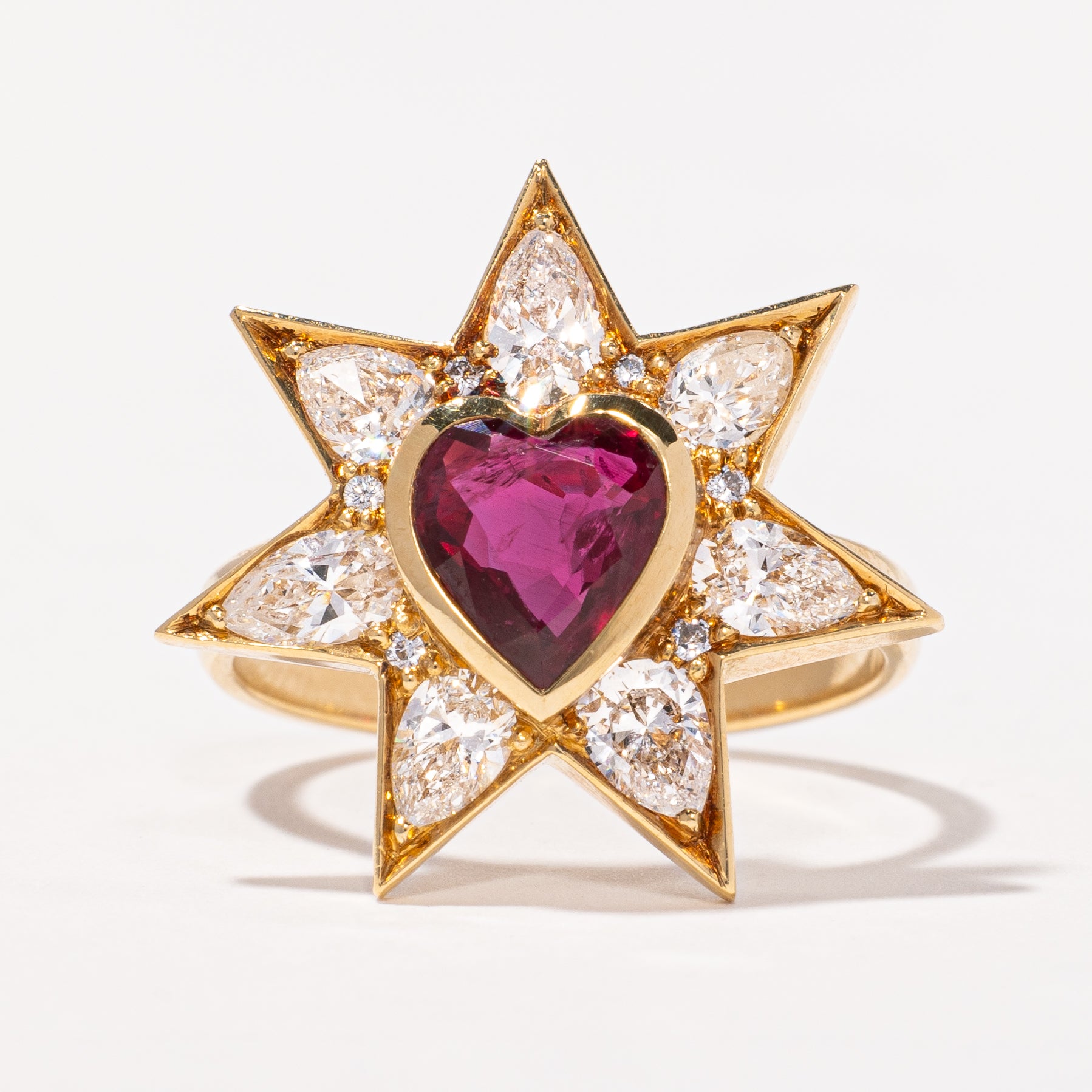 Unheated Ruby and Diamond Star Ring | 1.30ct, 1.43ctw | SZ 7.5 |