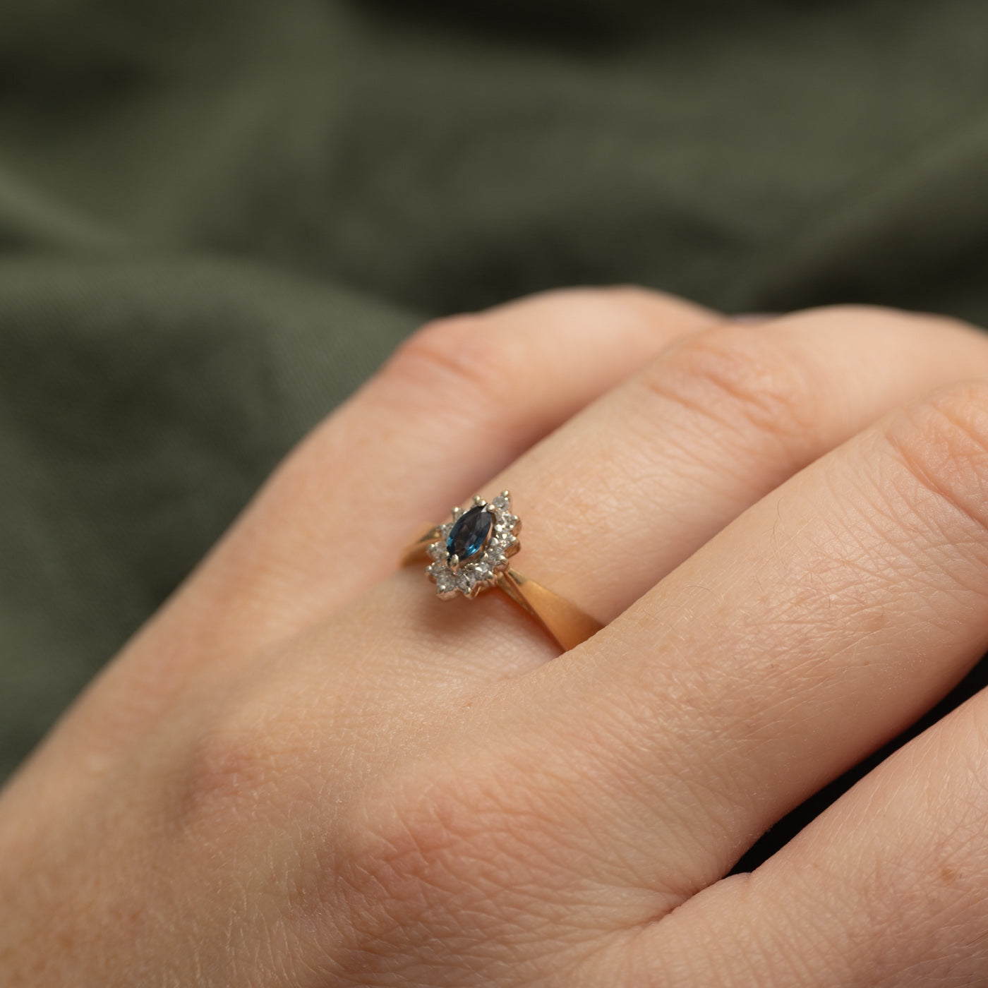 Marquise Cut Sapphire & Diamond Petal Halo Ring | SZ 6.25