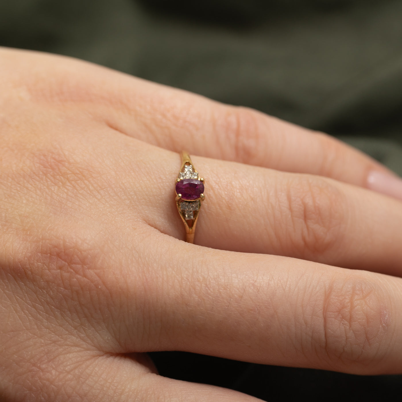 Oval Cut Ruby & Diamond Accented Ring | SZ 6.75