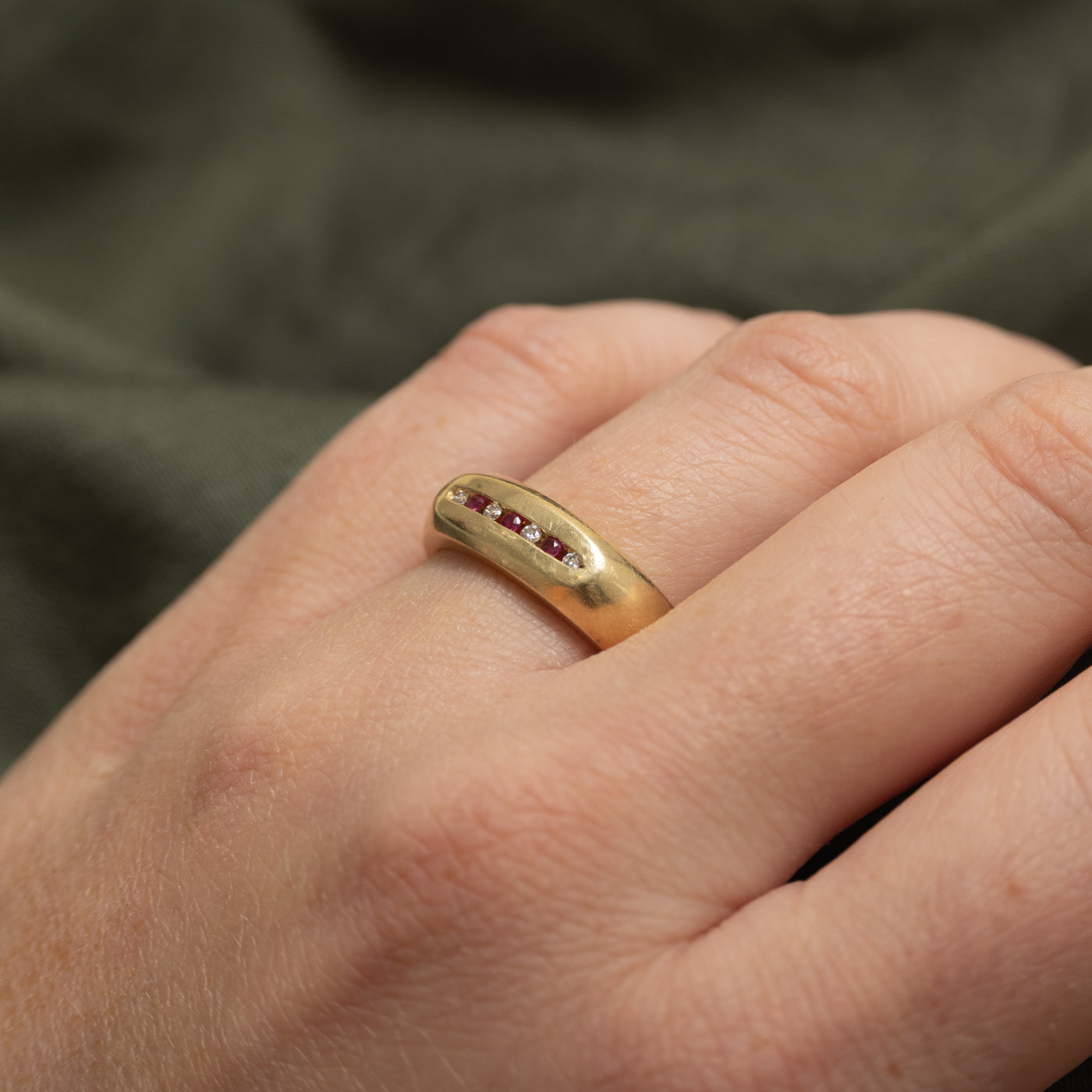 Channel Set Seven Stone Ruby & Diamond Band | SZ 9.5