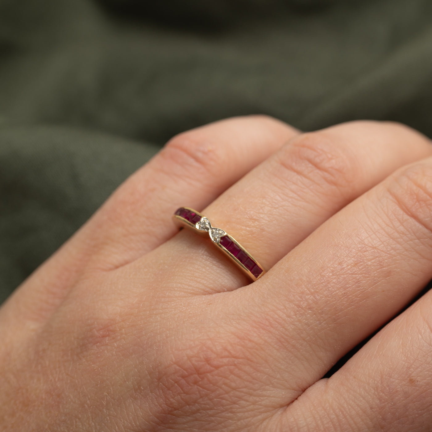 Channel Set Synthetic Ruby & Natural Diamond Contour Band | SZ 6.5