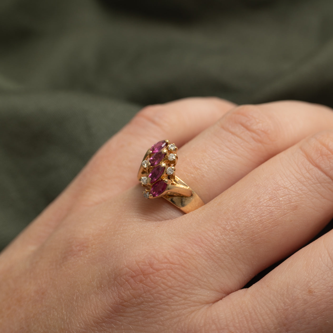 Marquise Cut Ruby & Diamond Waterfall Ring | SZ 7.25