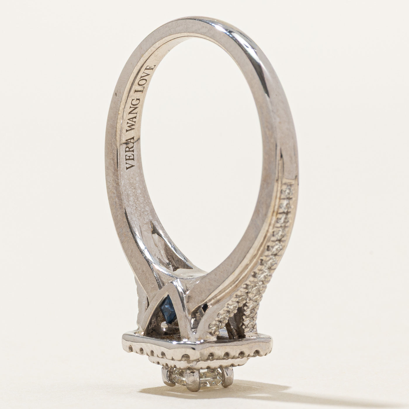 'Vera Wang' Princess Cut Diamond Double Halo & Hidden Sapphire Ring | 0.48ctw, 0.05ctw | SZ 8