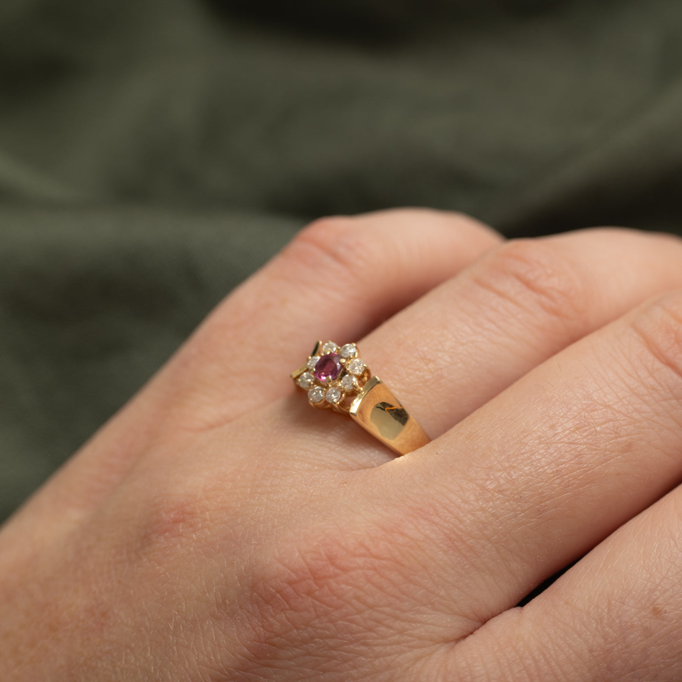 Ruby & Diamond Petal Halo Ring | SZ 7.5