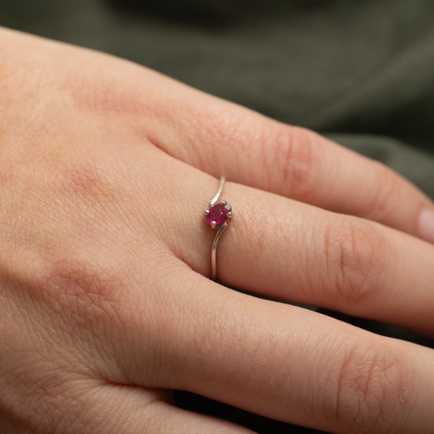 Diagonal Set Ruby Bypass Ring | SZ 5.75