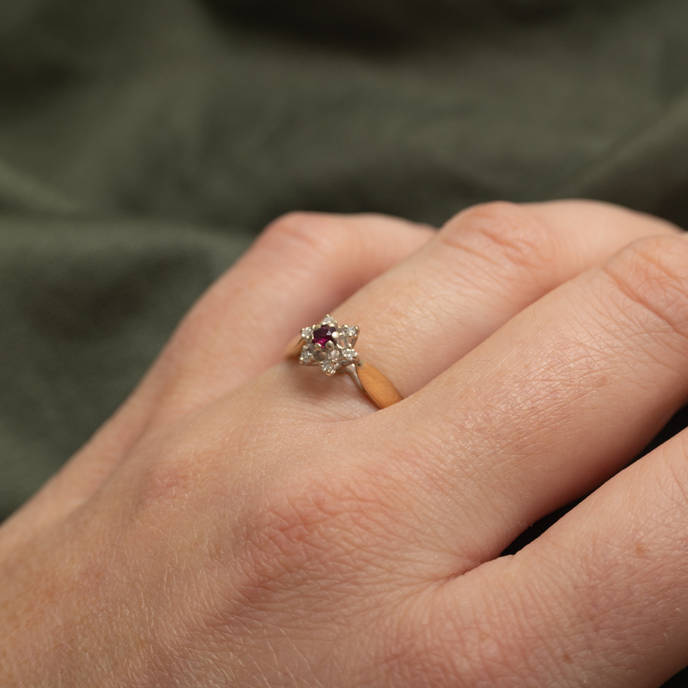 Ruby & Diamond Petal Halo Ring | SZ 6.25